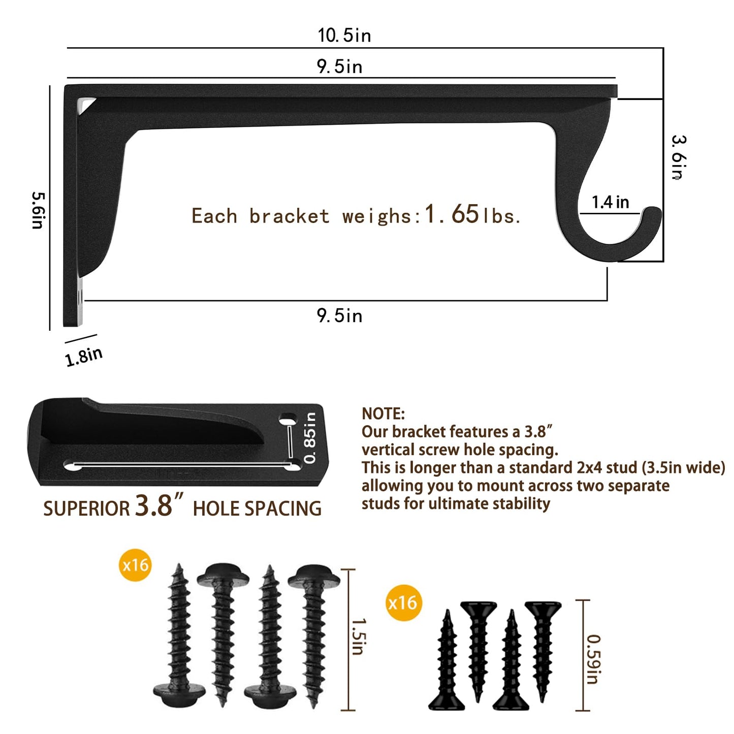 Closet Rod Brackets Heavy Duty Support 400 lbs WYGWP 10 inch Wall Mounted Closet Shelf Brackets with Rod Holder for Closet, Bathroom and Kitchen (4pack Black)