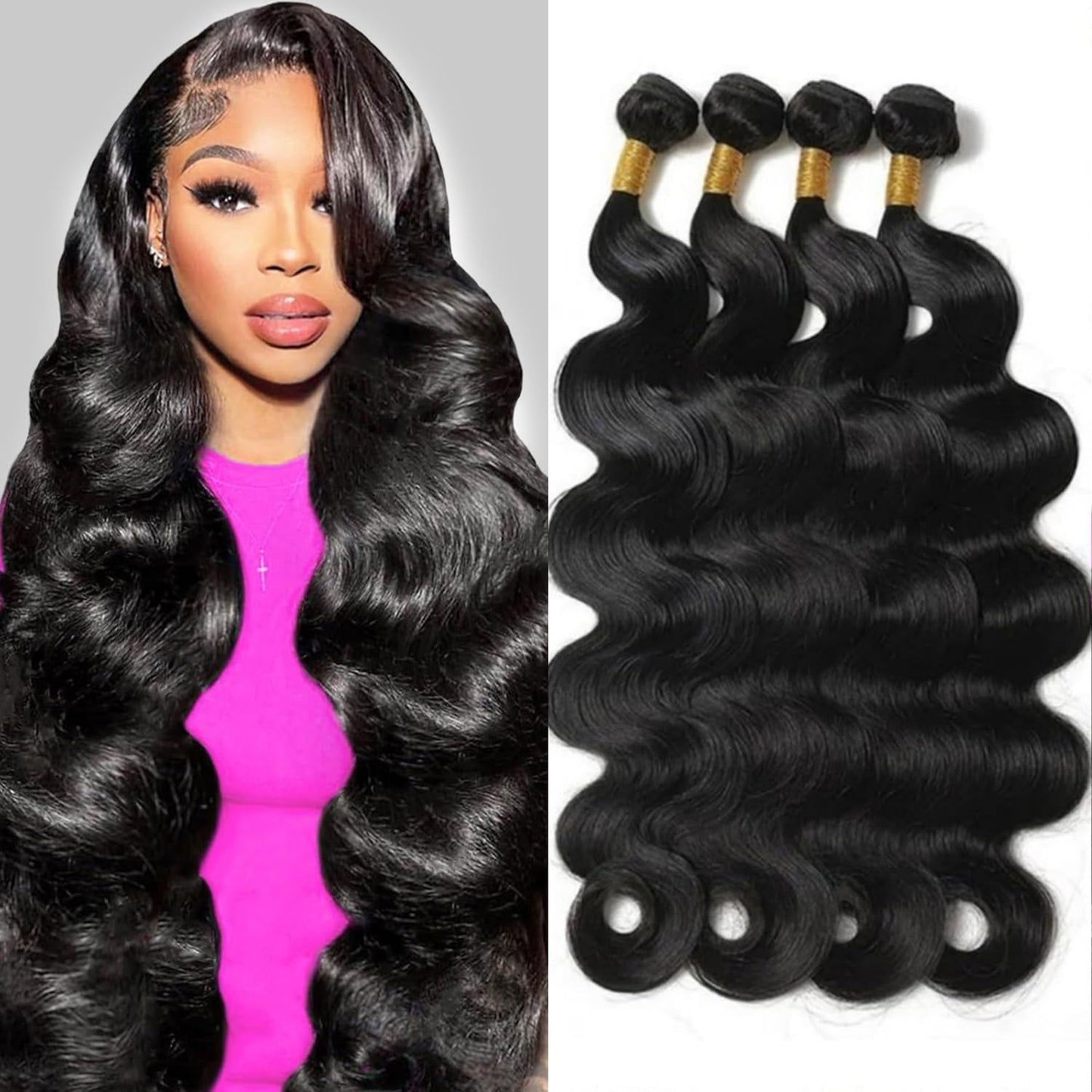 12A Human Hair Bundles 18 20 22 24 Inch Body Wave Bundles Human Hair 100% Unprocessed Brazilian Virgin Hair Body Wave 4 bundles Deals Human Hair Extensions Quick Weave For Black Women Natural Black