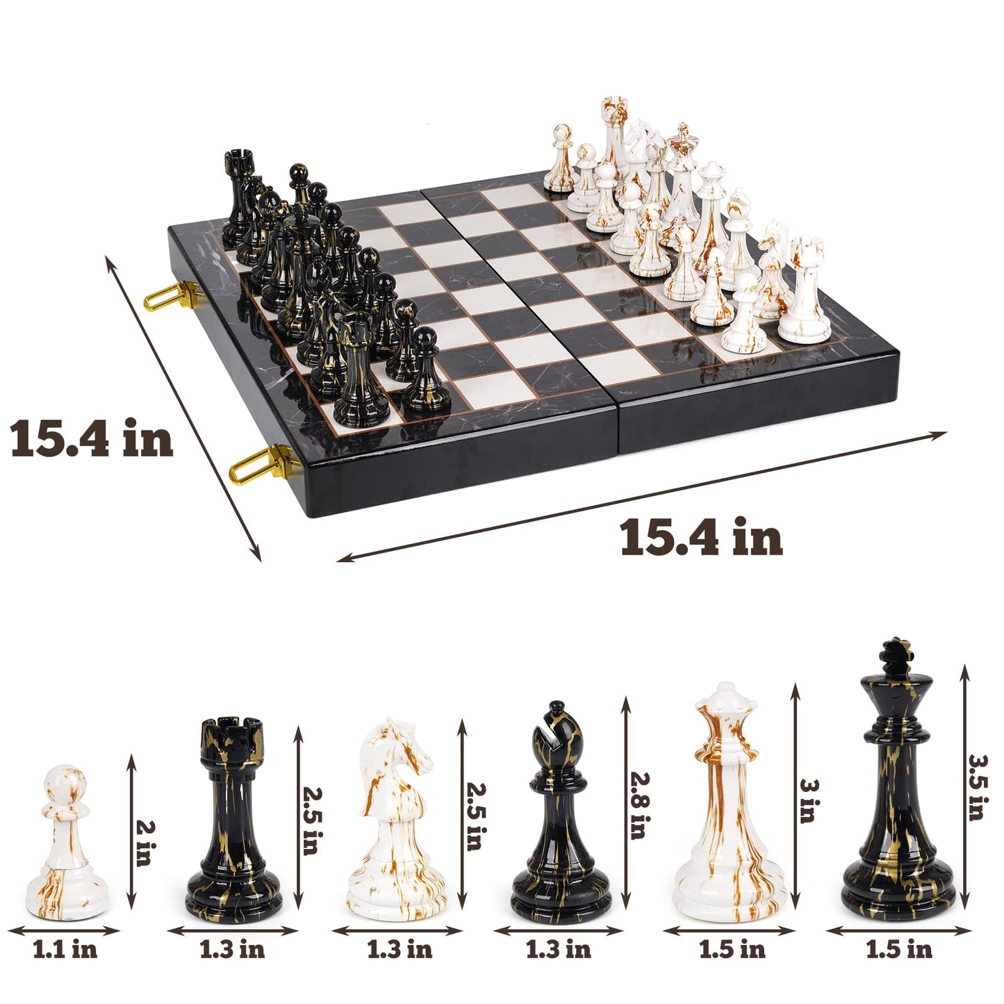 15" Large Chess Set for Adults with Weighted Acrylic Chess Pieces 3.5" King & Portable Folding Marbling Wooden Chess Board Travel Chess Sets Family Board Game Gift – Elegant Classic Chess Game