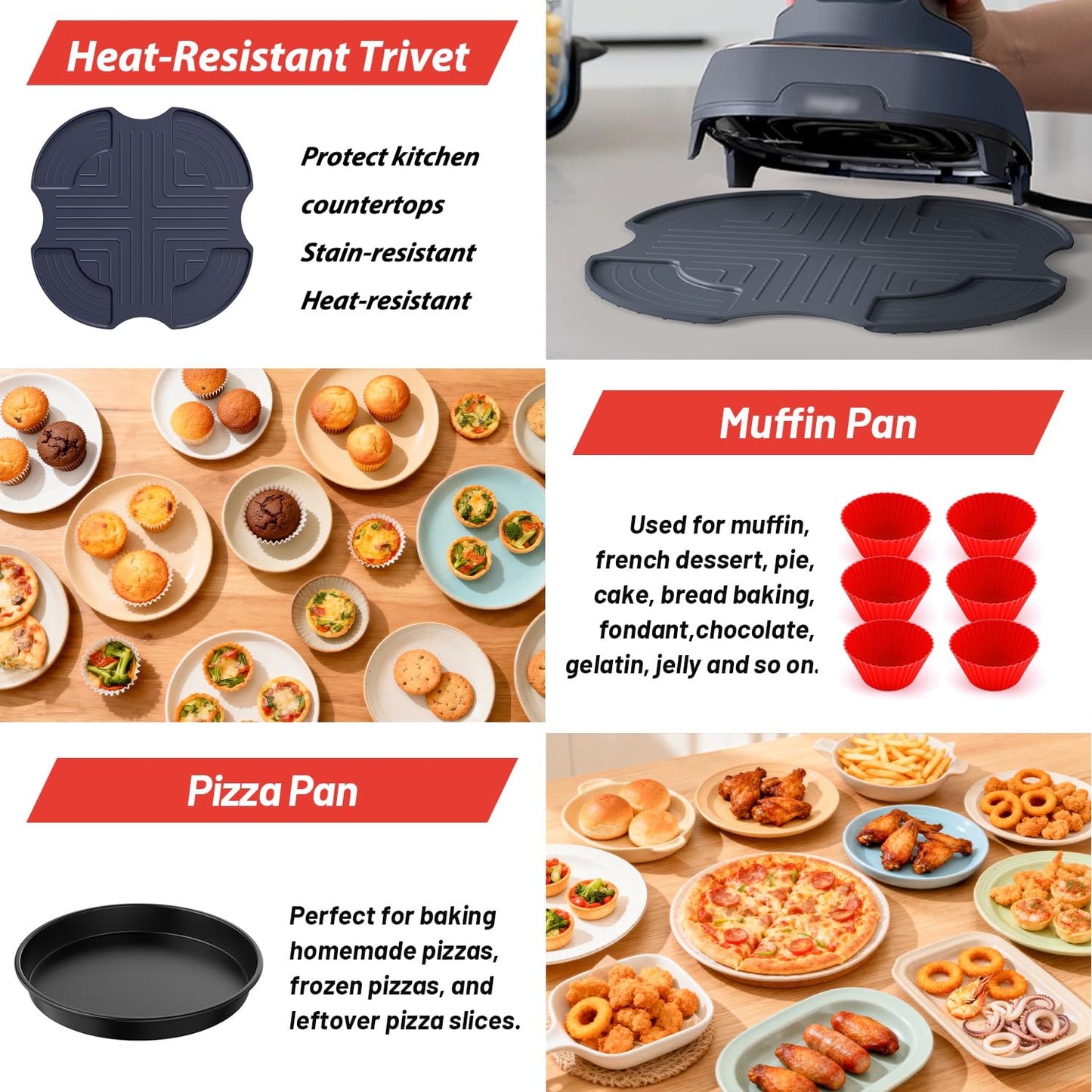 Air Fryer Accessories for Ninja Crispi 4QT & 6-Cup Glass Containers FN101GY | FN101ST | FN101SG | FN103BF, 12 Piece Ninja Crispy Accessories Silicone Liners, Paper Liners Disposable, Trivet Mat