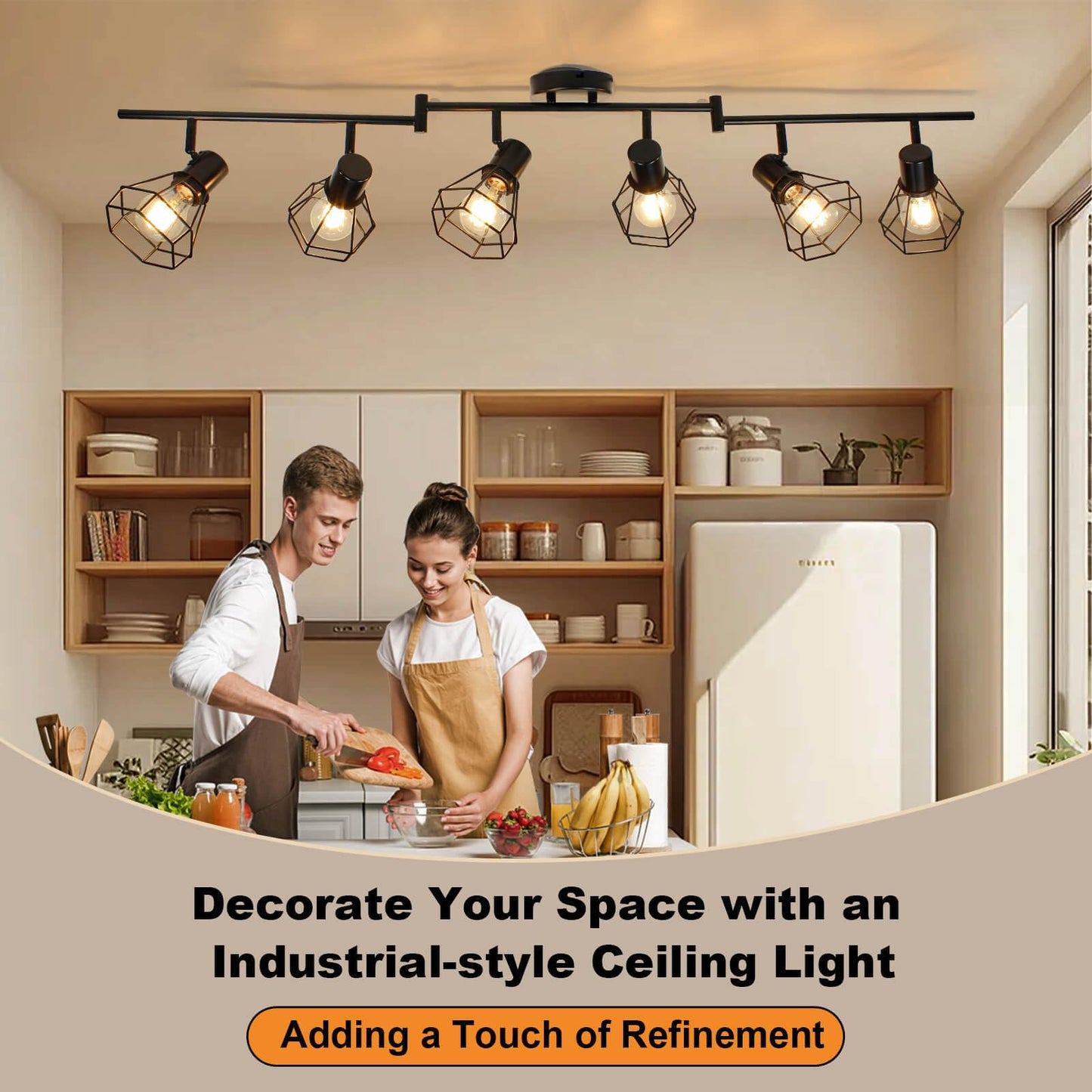 HiBay 6-Light Track Lighting, Directional Rotatable Ceiling Light Fixture, Black Farmhouse Track Spotlight for Kitchen, Bedroom, Living Room, E26 Base (Bulbs Not Included)