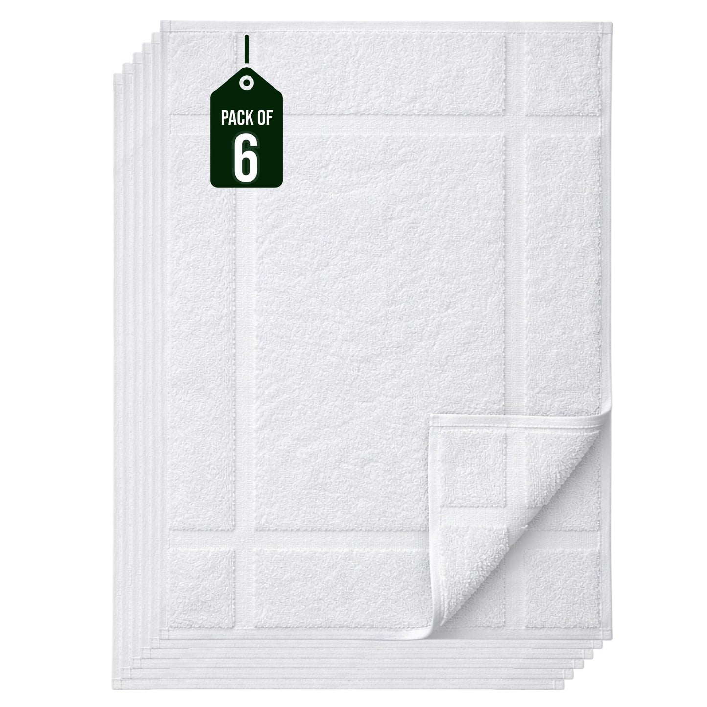Pearl Linens Pack of 6 100% Cotton Bath Mat Towels,18x25 inches, Soft & Absorbent Floor Towels for Bathroom, Not Bathroom Rugs, After Shower Mat, 781 GSM, Machine Washable, Airbnb Essentials, White