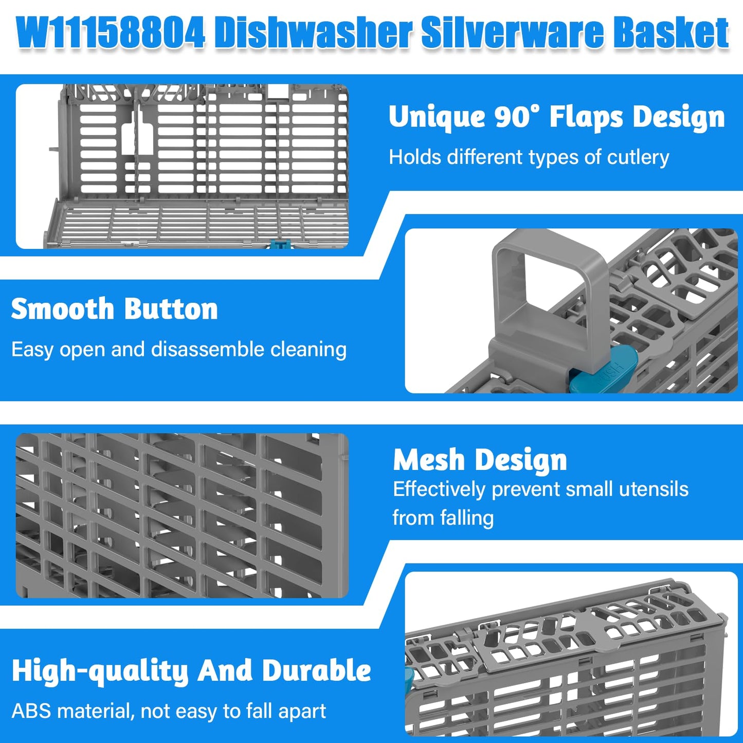 UPGRADED W11158804 Dishwasher Silverware Basket Compatible with Whirlpool Dishwasher Silverware Basket Parts 8562061 W10350340 W10629540 Dishwasher Utensil Basket WDT750SAHZ0 WDT970SAHZ0 WDTA50SAHZ0