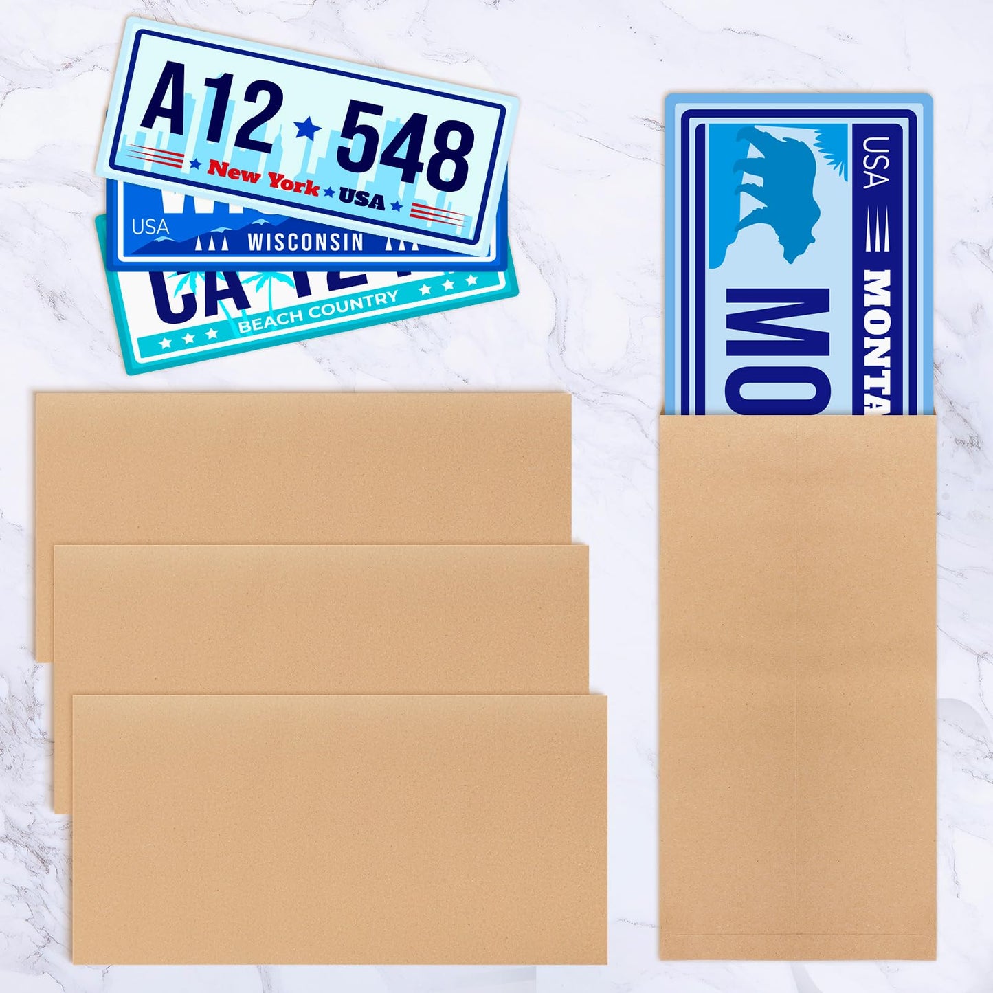 Feifeiya 200 Pcs License Plate Envelopes 13 x 6.5 Inch Brown Kraft Mailing Envelopes for License Plate Pictures Business Documents Invitation Cards (Classic)