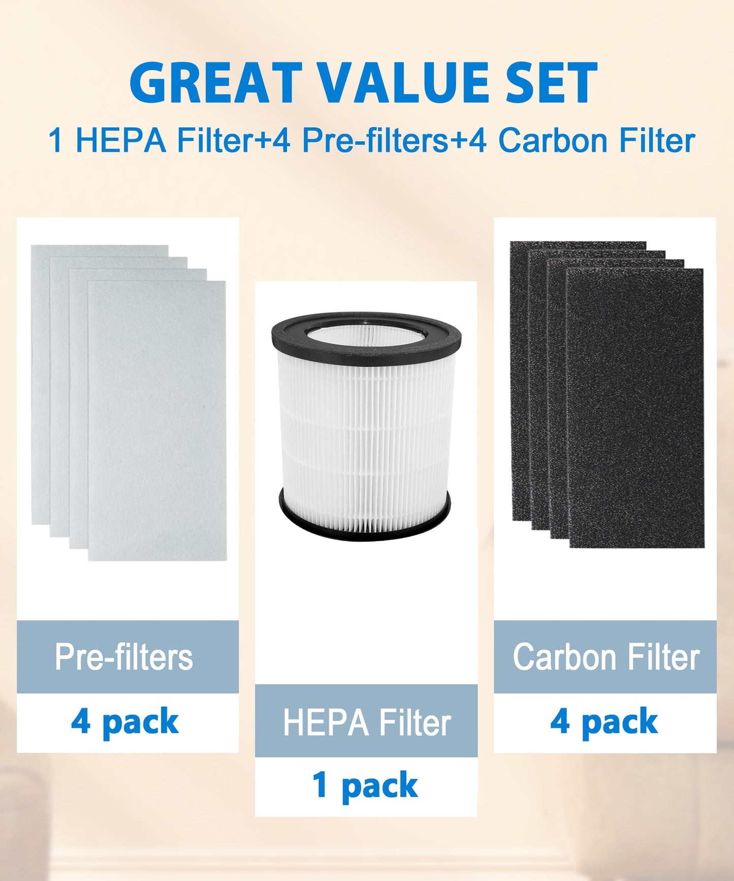 Facecool Replacement Filter Compatible with TruSens Z-3000 Air Purifier, 3-in-1 Filtration High-efficiency Activated carbon Pre-Filter, with 1 HEPA Filter + 4 Carbon Filters + 4 Pre-Filters (Large)