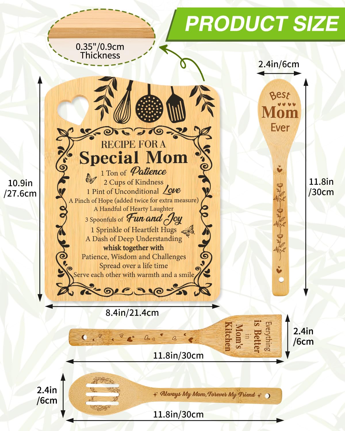 Aremdys Gifts for Mom, Birthday Gifts Valentines Day Gifts for Mom Recipe for A Special Mom Bamboo Cutting Board Gift from Daughter Son, Best Mom Ever Gift Xmas Presents for Mother Stepmom Mommy