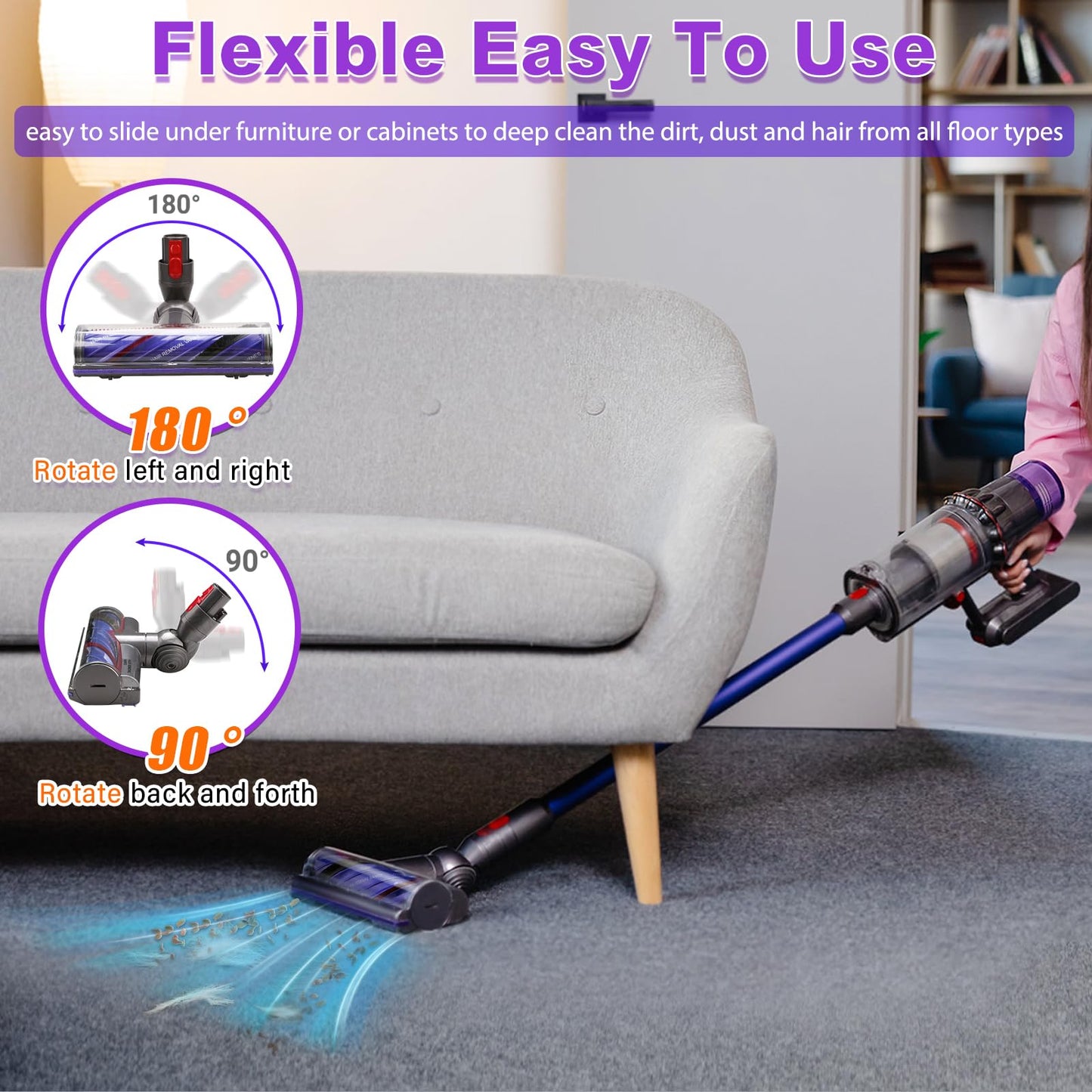 Lemige V8 V11 Vacuum Attachments Head Replacement Parts for Dyson V7 V8 V11 V15 Animal V10 Cyclone Cordless Vacuum Cleaner, Upgrade Anti-Tangle Quick Release Motor-Head Brush Roller with Power Suction