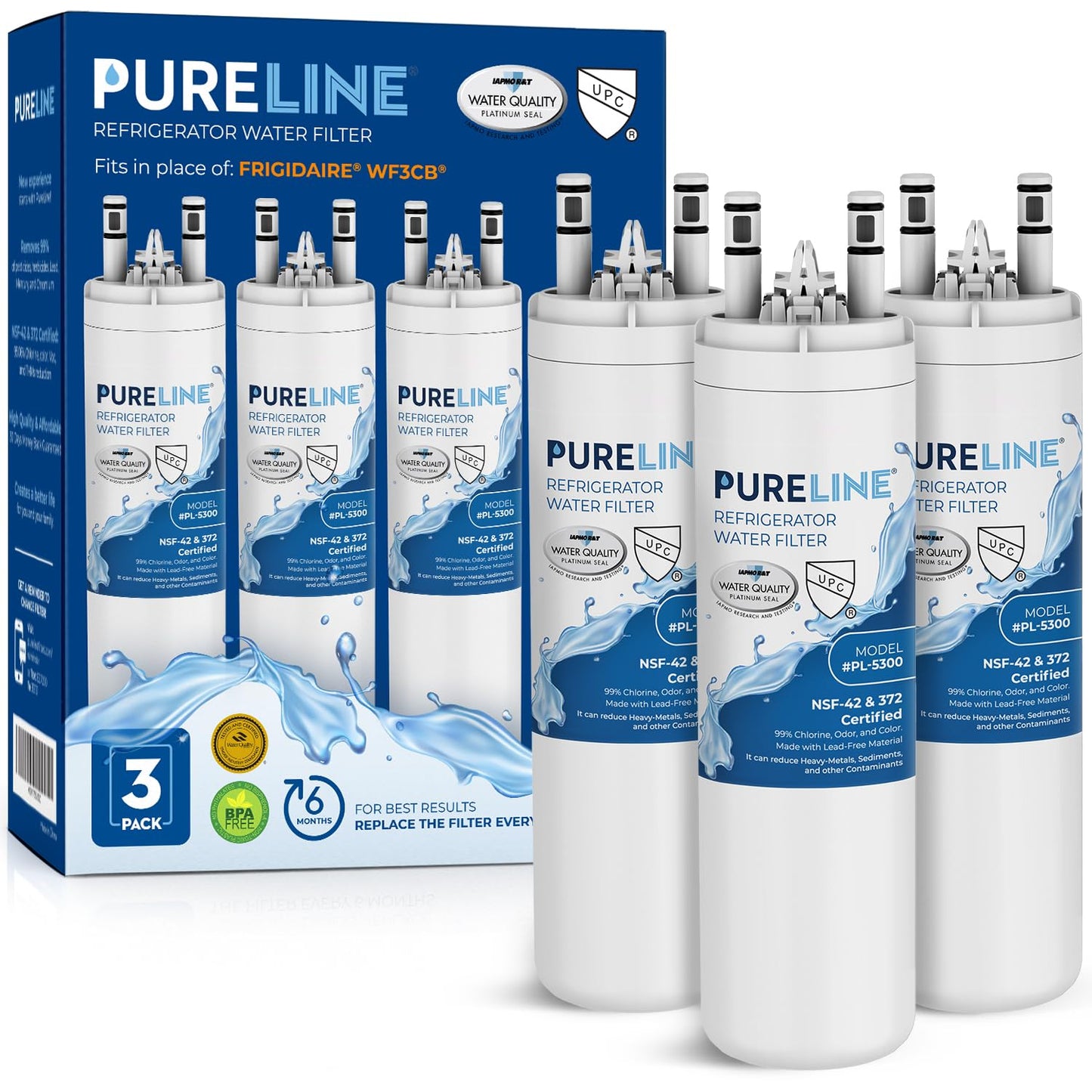 Pureline Replacement for WF3CB Refrigerator Water Filter, Compatible with Pure Source 3 Water Filter (3 Pack)