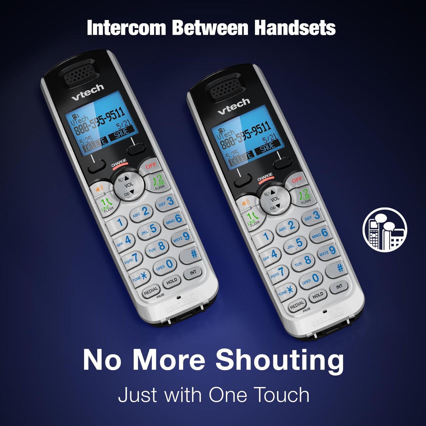 VTech Accessory Handset for DS6151 Series with 2-Line Cordless Phone, Suitable for Small Business or Home, Answering System, Expandable up to 12 Handsets, Intercom, Conference | DS6101 (Black/Silver)