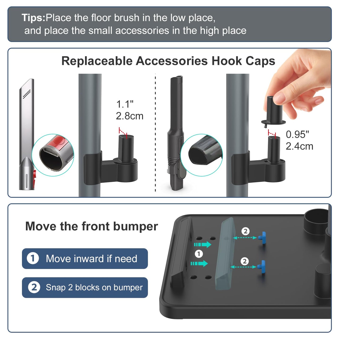Kodahome Generic Vacuum Stand, Compatible with Bissell Dreame Dyson Eureka Shark More Cordless Stick Vacuums, Universal Standing Dock Station Organizer (Black, Adjustable Tubes)
