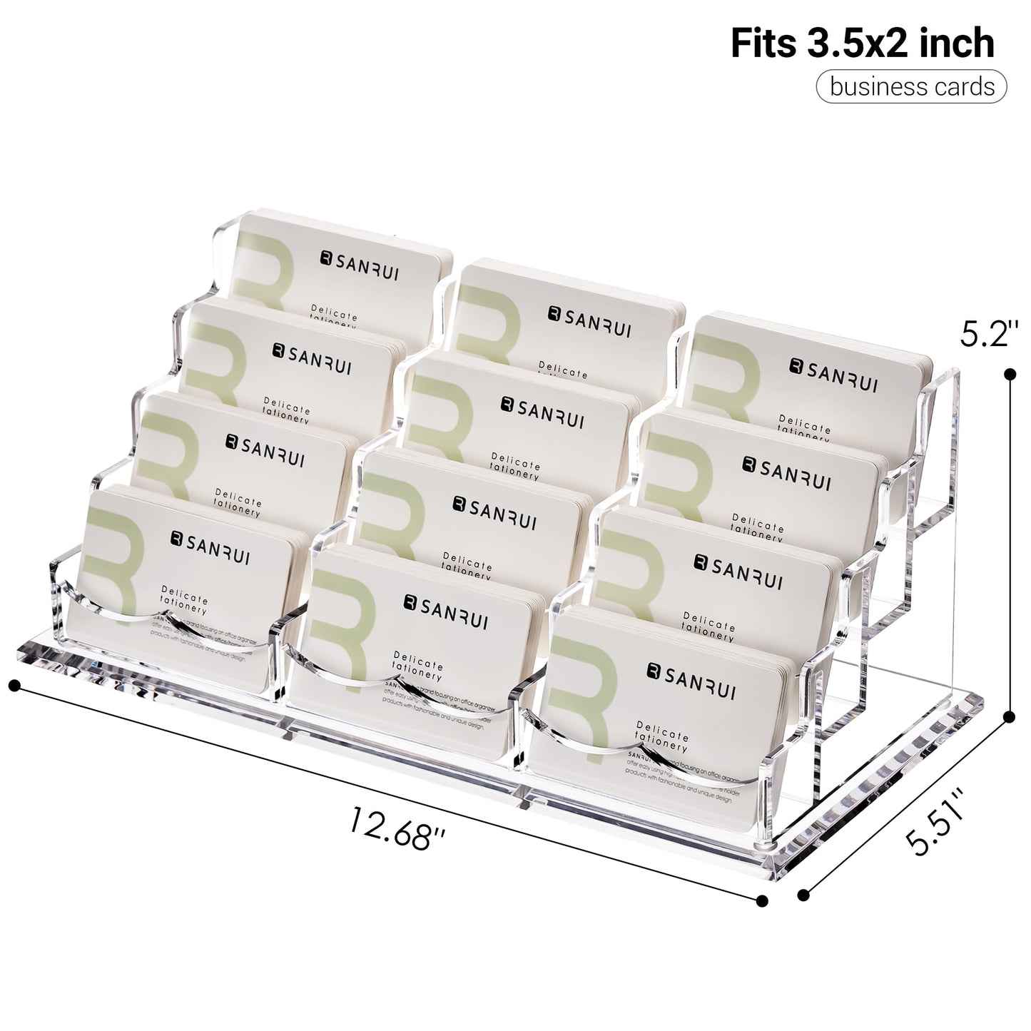 SANRUI Business Card Holder for Desk Clear Acrylic Business Card Holders, Business Card Display Stand 4 Tier 12 Slots