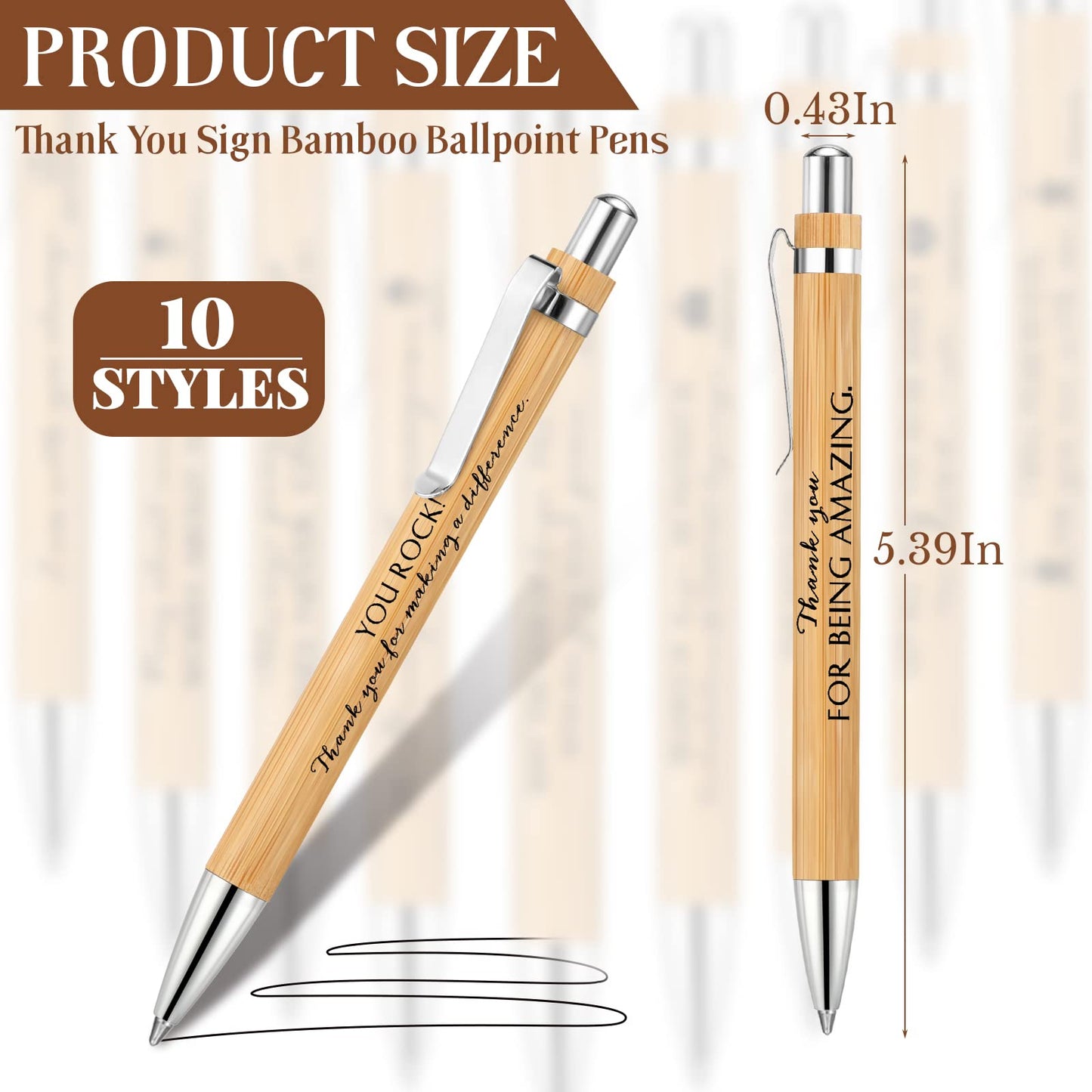 Fuutreo 100 Pcs Appreciation Gift Bulk Thank You Wood Pens Ballpoint Inspirational Bamboo Pens Motivational Gift for Women Men Assistant Teacher Nurses Office Staff Volunteer Coworker