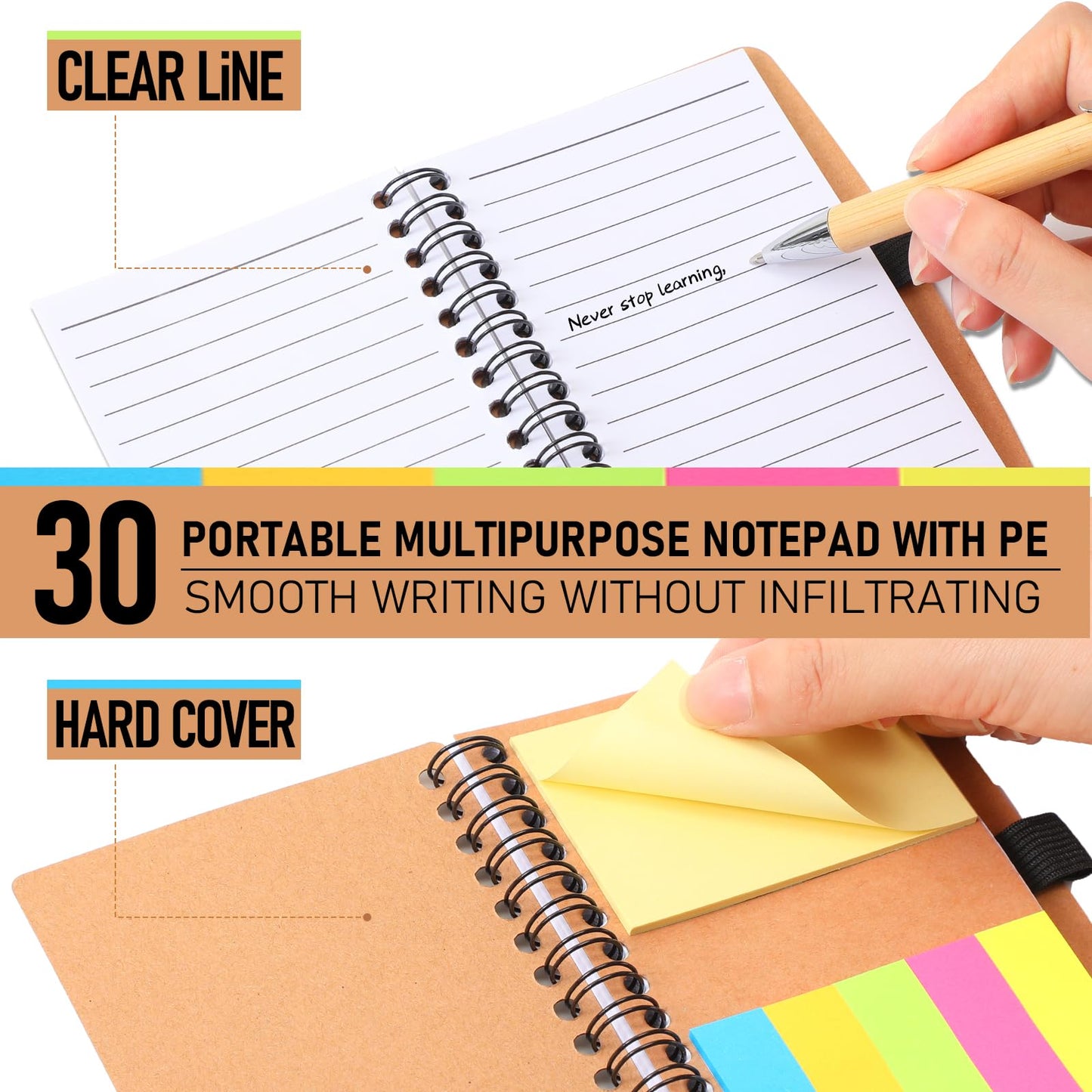 Honoson 30 Set End of Year Teacher Appreciation Gifts Bulk Inspirational Notebook with Sticky Note and Bamboo Pen Set Coworker Thank You Gifts for Employee Team Staff Office Group (Kraft)