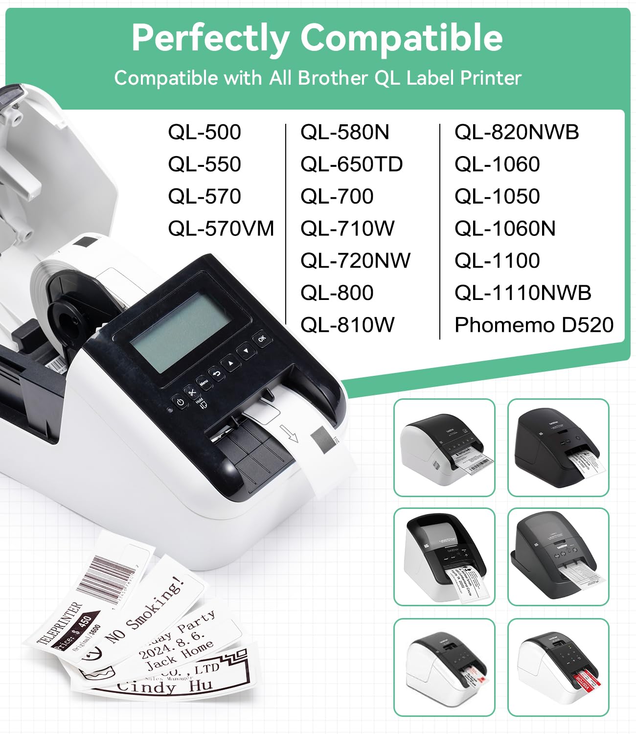 12 Rolls Replace Brother Die-Cut 29mm x 90mm DK Labels QL-800 Standard Address Label DK-1201 (1.1" x 3.5") for QL-810W QL-710W Label Printer, Barcode & All Purpose Label, 4800 Labels + 1 Frame