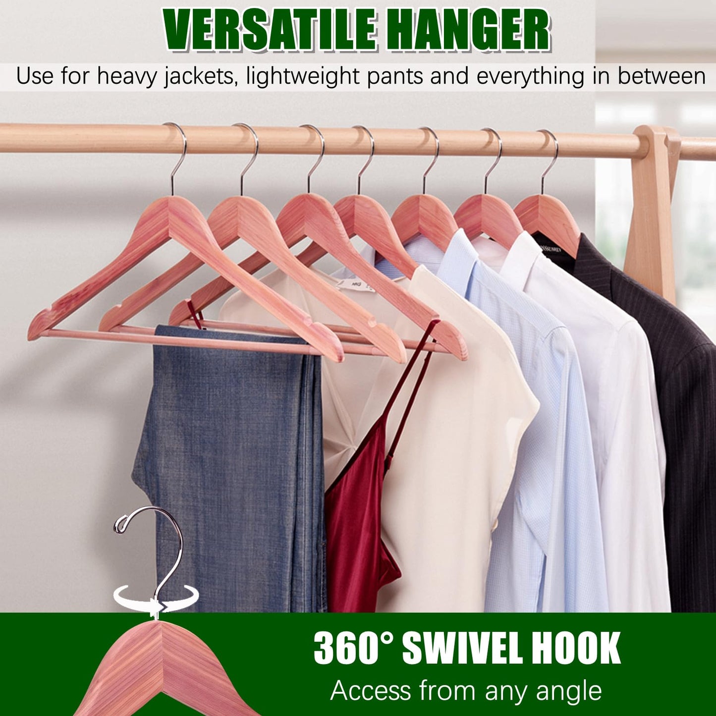 Amber Home 30 Pack Cedar Coat Hangers, Wooden Suit Hangers with Non-Slip Pant Bar, Cedar Hangers for Closet Organization, Shirts, Jackets, Dresses, and Pants