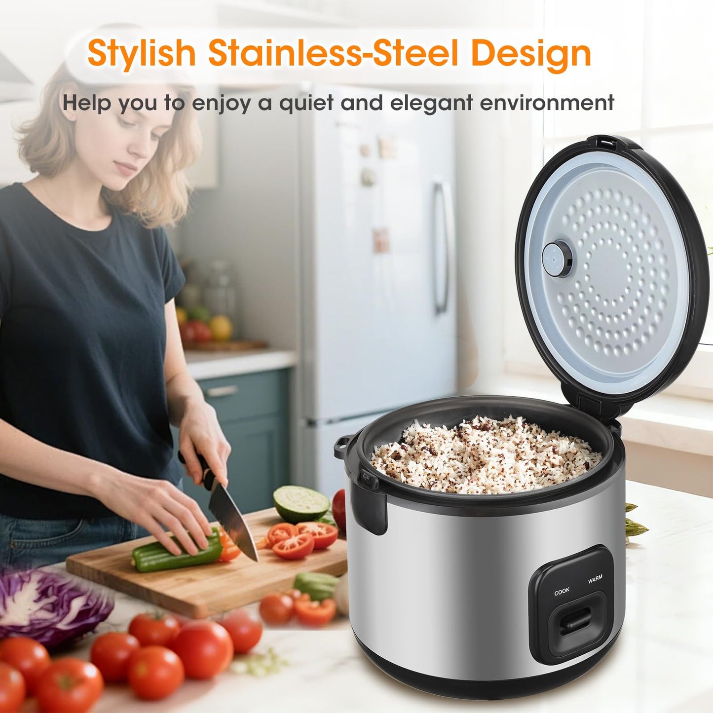 Oshenic Rice Cooker & Steamer Simple 6 Cup(Uncooked)/12 Cup (Cooked)With Steaming Basket,Compact Electric Rice Cooker Non-Stick Inner Pot For Soups,Stews,Grains&Oatmeal,One Touch & Keep Warm Function