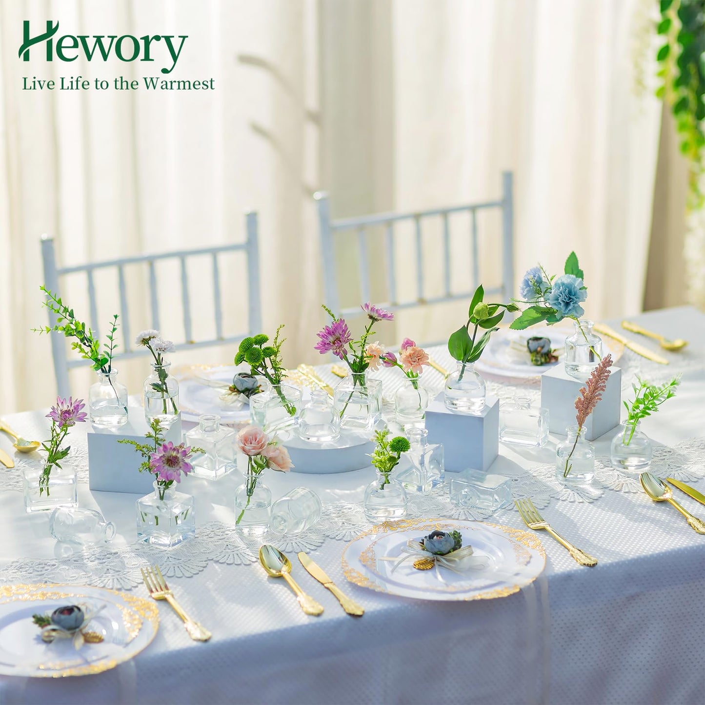 Small Glass Bud Vases for Centerpieces - Hewory 40pcs Clear Sturdy Cute Flower Vases Bulk, Mini Bottle Vase for Wedding Home Decor Birthday Party Events Mother's Day Bridal Shower Gifts Table Decor