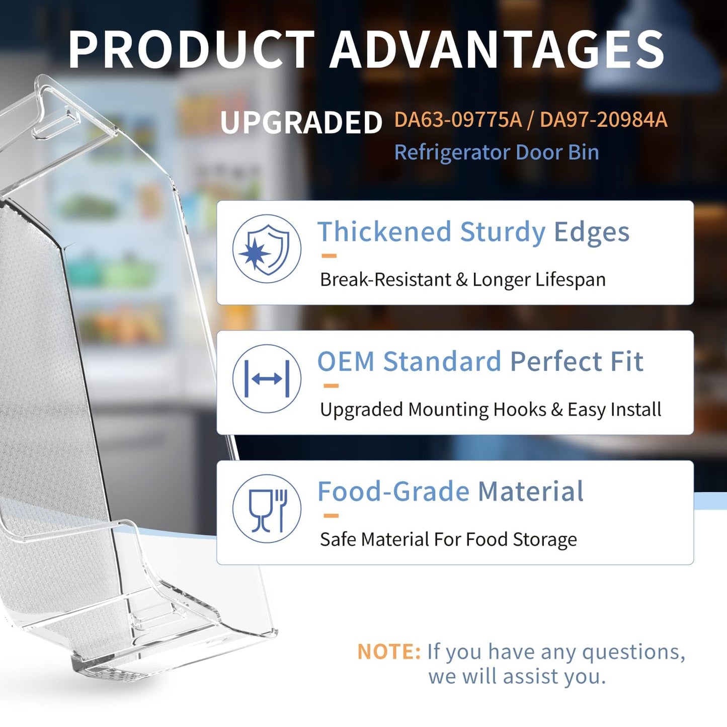 (2-Pack) Upgraded DA63-09775A DA97-20984A Refrigerator Door Bin Compatible with Sam-sung Fridge Door Shelves RF27T5201SR RF28T5001SR Fit for Sam-sung Refrigerator Door Shelf Replacement RF27T5241SR