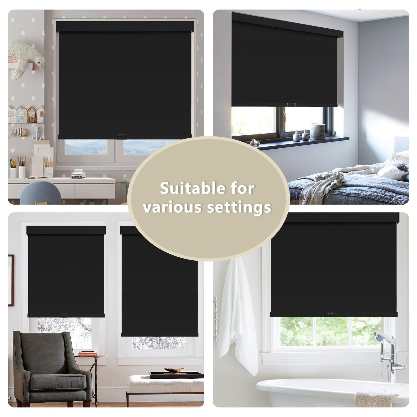 SUNOFF Cordless Blackout Roller Shades Blinds for Windows Free-Stop,Pull Down Room Darkening with Valance,Thermal Insulated Woven Fabric Window Door Blinds for Home,Office,Black 34" W x 72" H