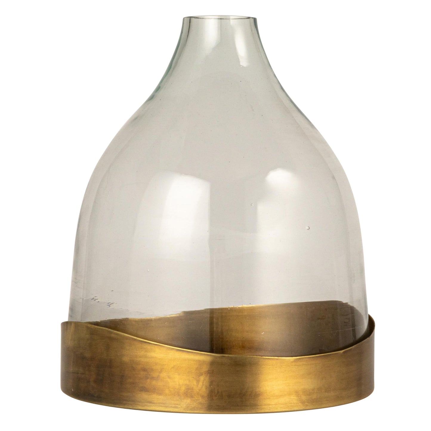 Creative Co-Op Sophisticated Glass Cloche with Metal Tray, Clear and Antique Brass