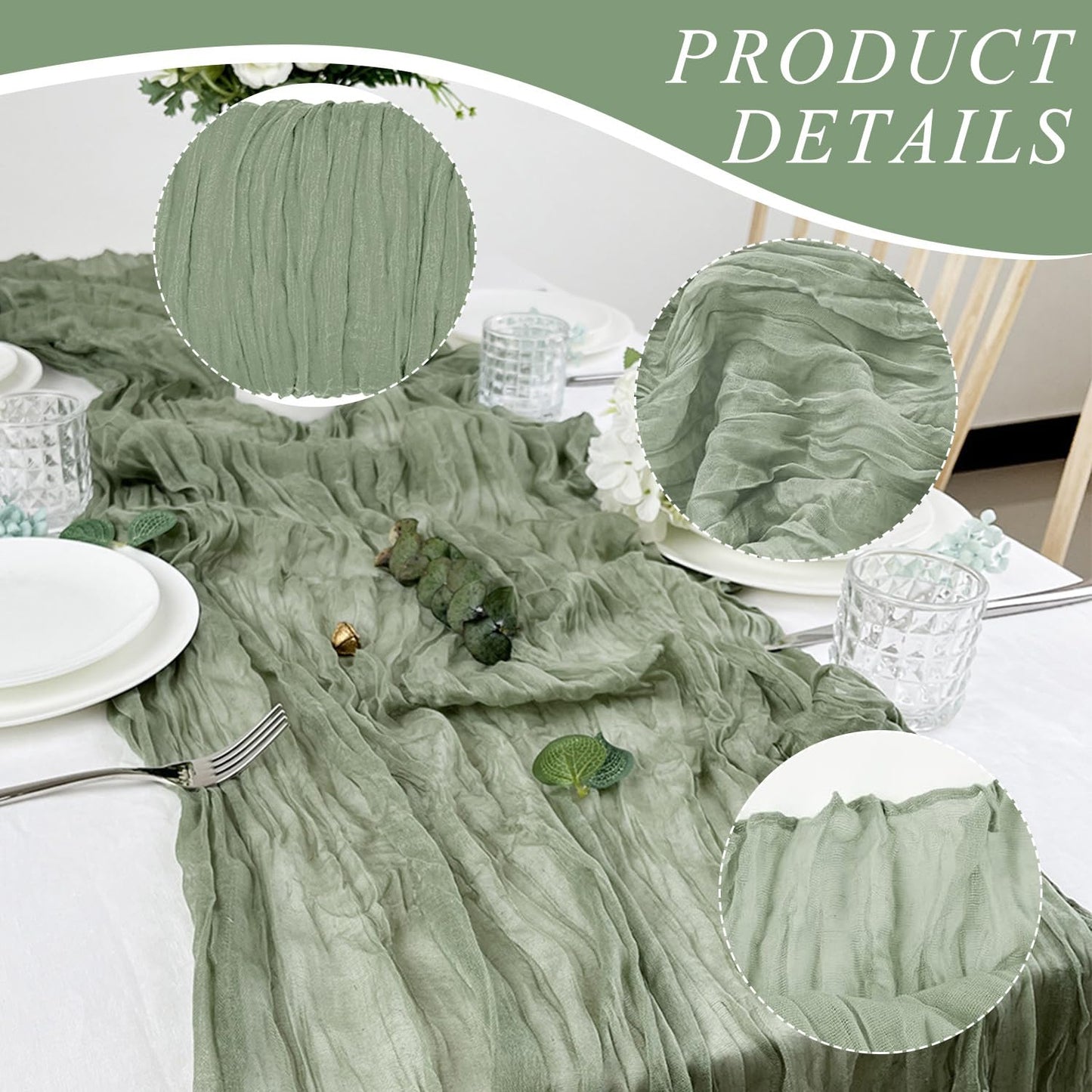 12 Pack Cheesecloth Table Runner, Runner Gauze Boho Wedding Decor Romantic Table Runner for Wedding Birthday Party(35" x 118") (Sage Green)