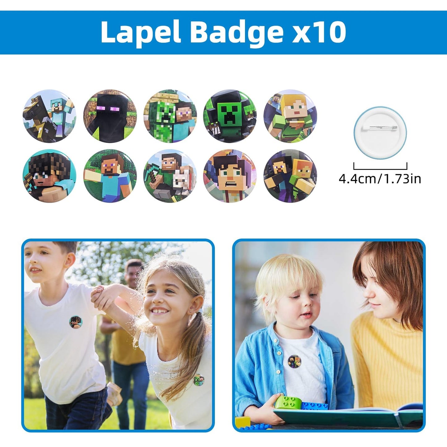 For Pixel Style Birthday Party Supplies, 90pcs Party Favors for , Includes 50 Stickers, 10 Gift Bags, 10 Wristbands, 10 Keychains, 10 Badges.
