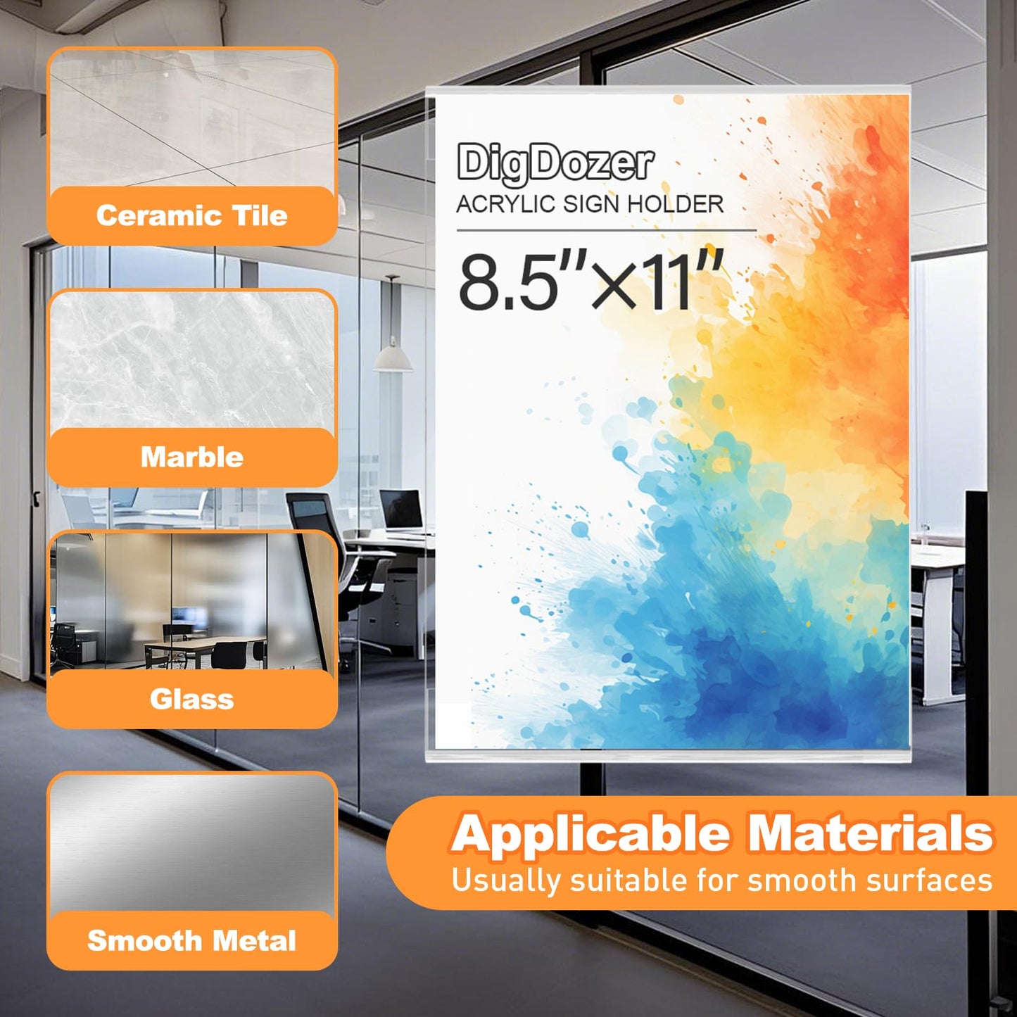 DigDozer 12 Pcs Acrylic Sign Holder 8.5 x 11, Vertical Wall Mount Sign Holders with Adhesive, Clear Plastic Frames Paper Display Sign Holders for Office, Home, Store, Restaurant - No Drilling