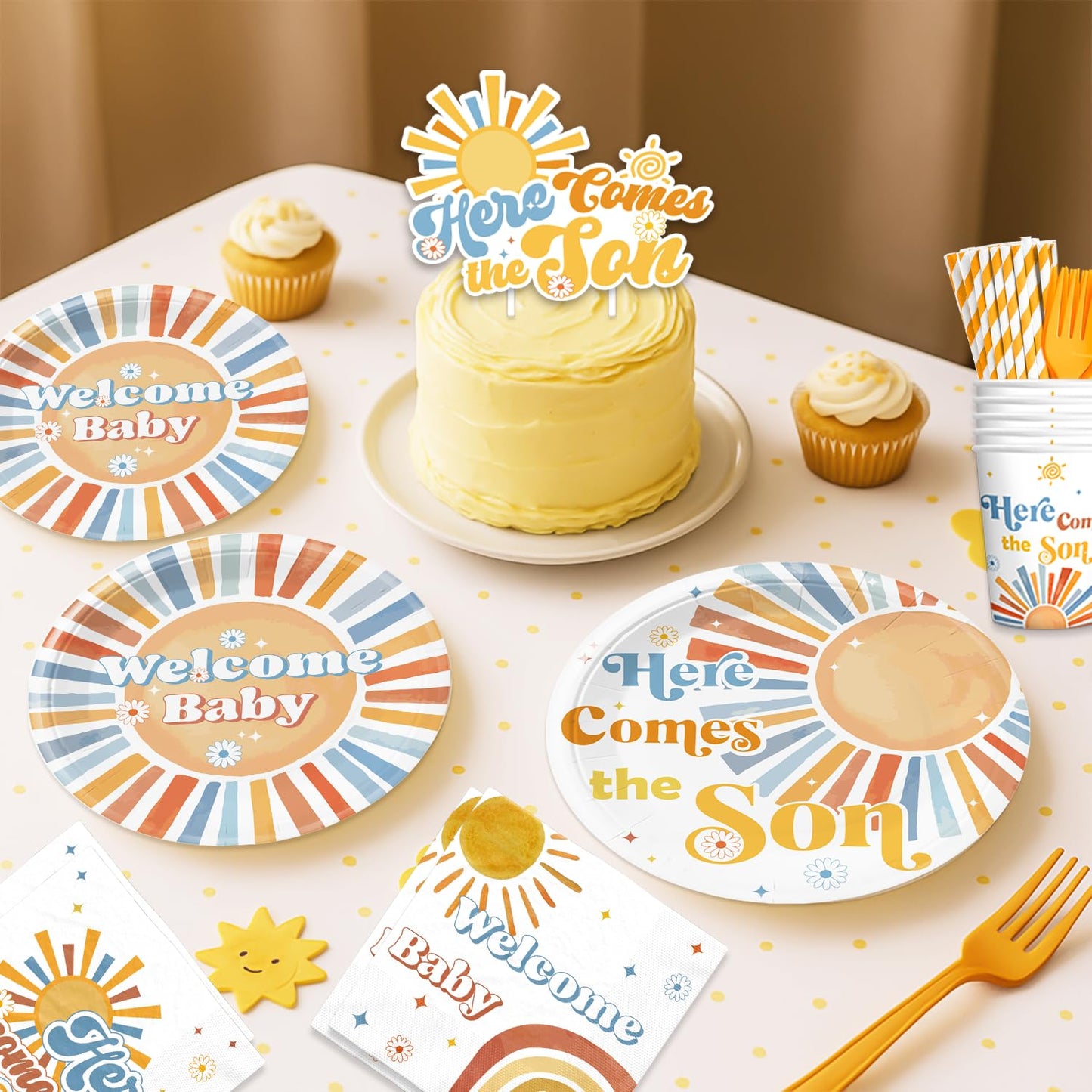 Here Comes The Son Baby Shower Decor, Retro Sun and Sunshine Themed Baby Shower Decorations Boy Boho Retro Baby Boy Shower Decor Oh Boy Shower Party Supplies