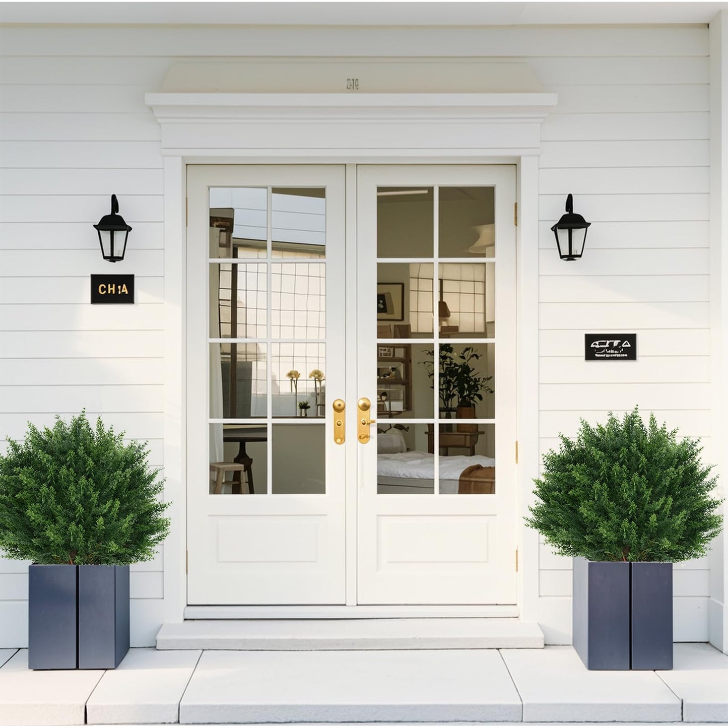 EverNature 2Pack Artificial Cedar Topiary Ball Trees, 16'' UV Resistant Fake Evergreen Shrubs Bushes Plants with Ground Spike Fake Plants for Outdoor Indoor Front Porch Garden