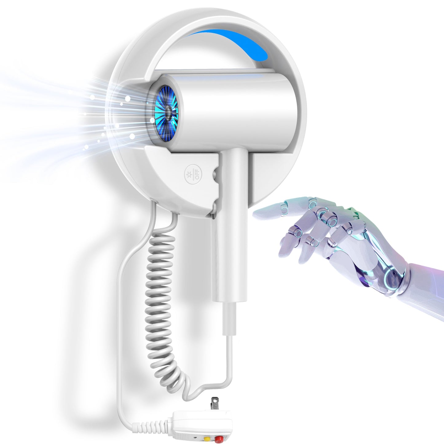 110V Hotel Wall Mounted Hair Dryer for Bathroom（with Night Light） Professional Styling HairDryer for Salon【Blue Light Negative Ions】 Fast Drying Restroom Blow Dryer，Matte Texture - Pearly White