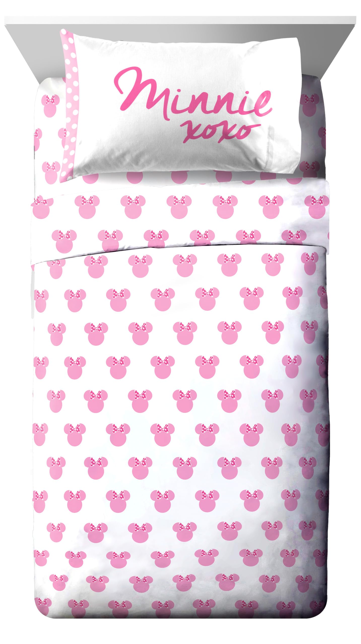 Disney Minnie Mouse XOXO 5 Piece Twin Bed Set - Includes Reversible Comforter & Sheet Set - Super Soft Fade Resistant Polyester (Official Disney Product)