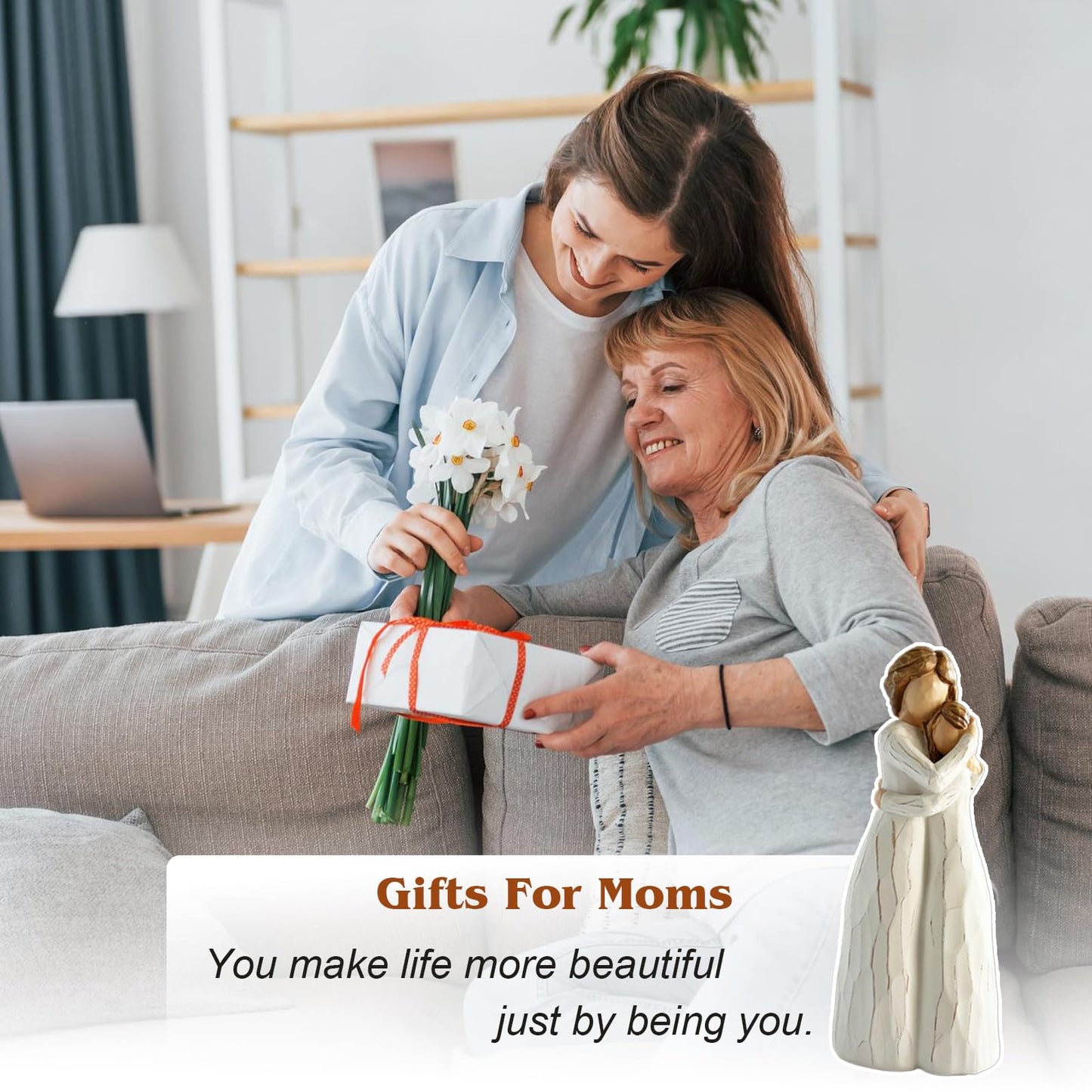 GemsLives Mom Birthday Gifts from Daughter – Gift for Mom or Daughter,7.8'' Mother and Daughter Hand Painted Figure,Mother’s Day, Birthday, Christmas