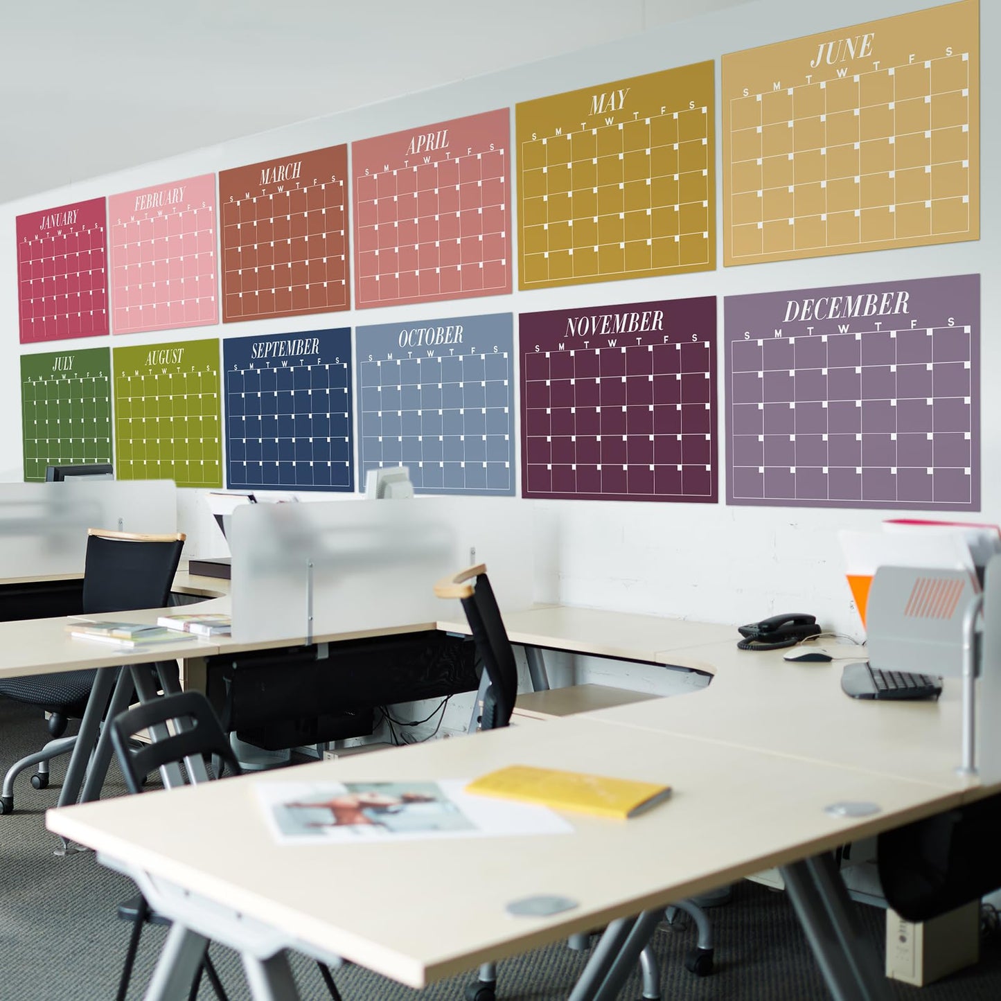 12 Pcs Extra Large Undated Calendar 40‘'x 27.5‘' Large Colorful Wall Calendar 12 Month Big Dry Ease Reusable Planning Yearly Rainbow Planner for Office Home Educational Study Back to First Day