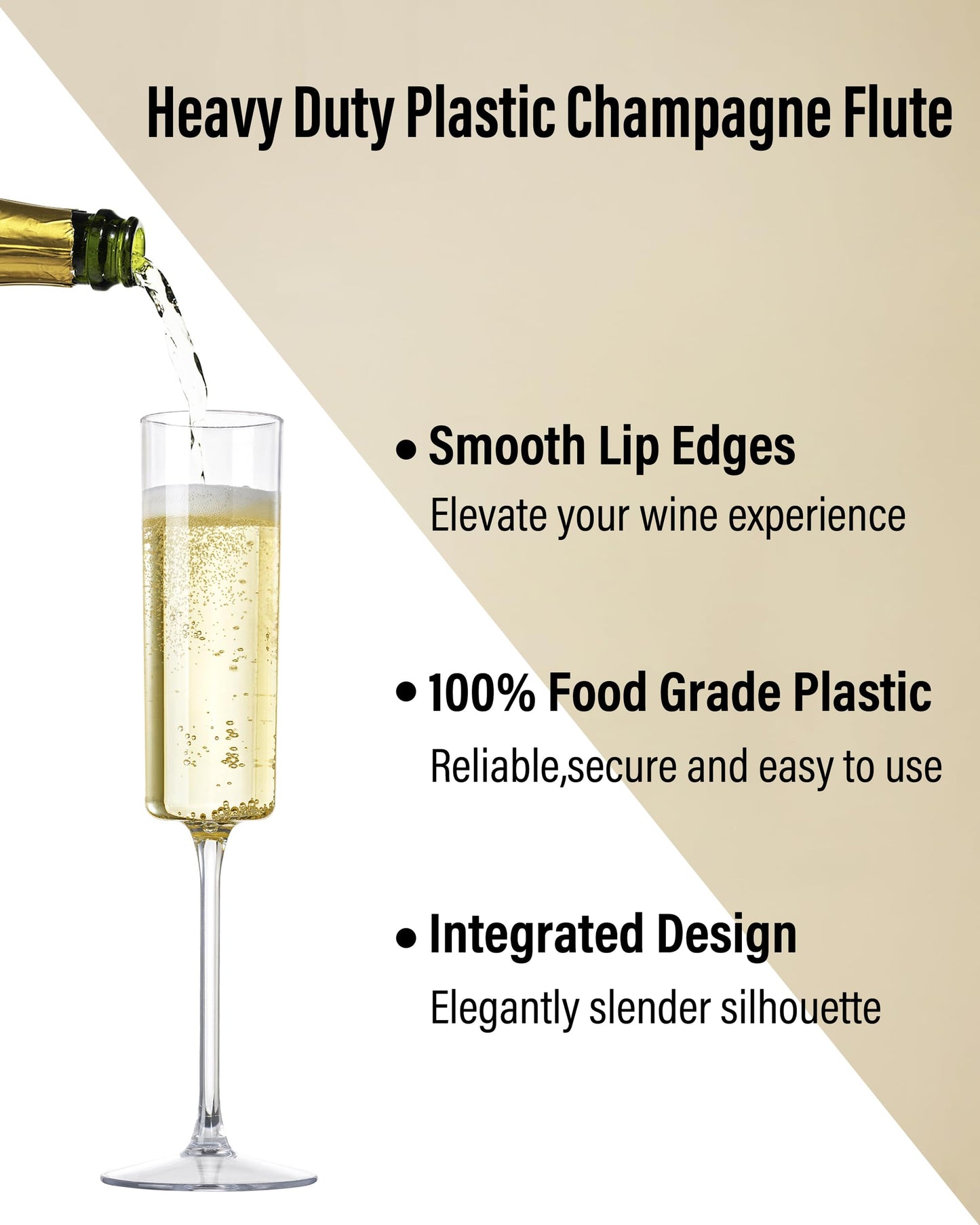 Nervure 24 Pack Plastic Champagne Flutes - 6 Oz Clear Disposable Champagne Flutes - Square Plastic Toasting Glasses for Party Birthday Anniversary Wedding