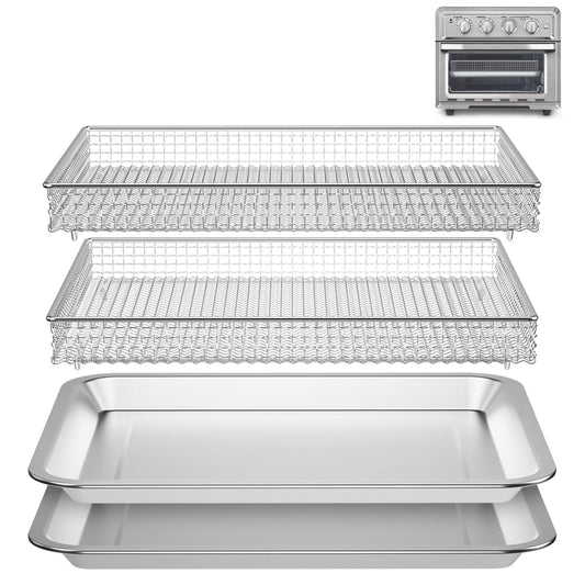 2 Set Oven Air Fryer Basket and Tray Replacement for Cuisinart Air Frye TOA-060 and TOA-065 Convection Oven, 12.4"x11" Stainless Steel Baking Sheet Pans and Mesh Basket, NonStick
