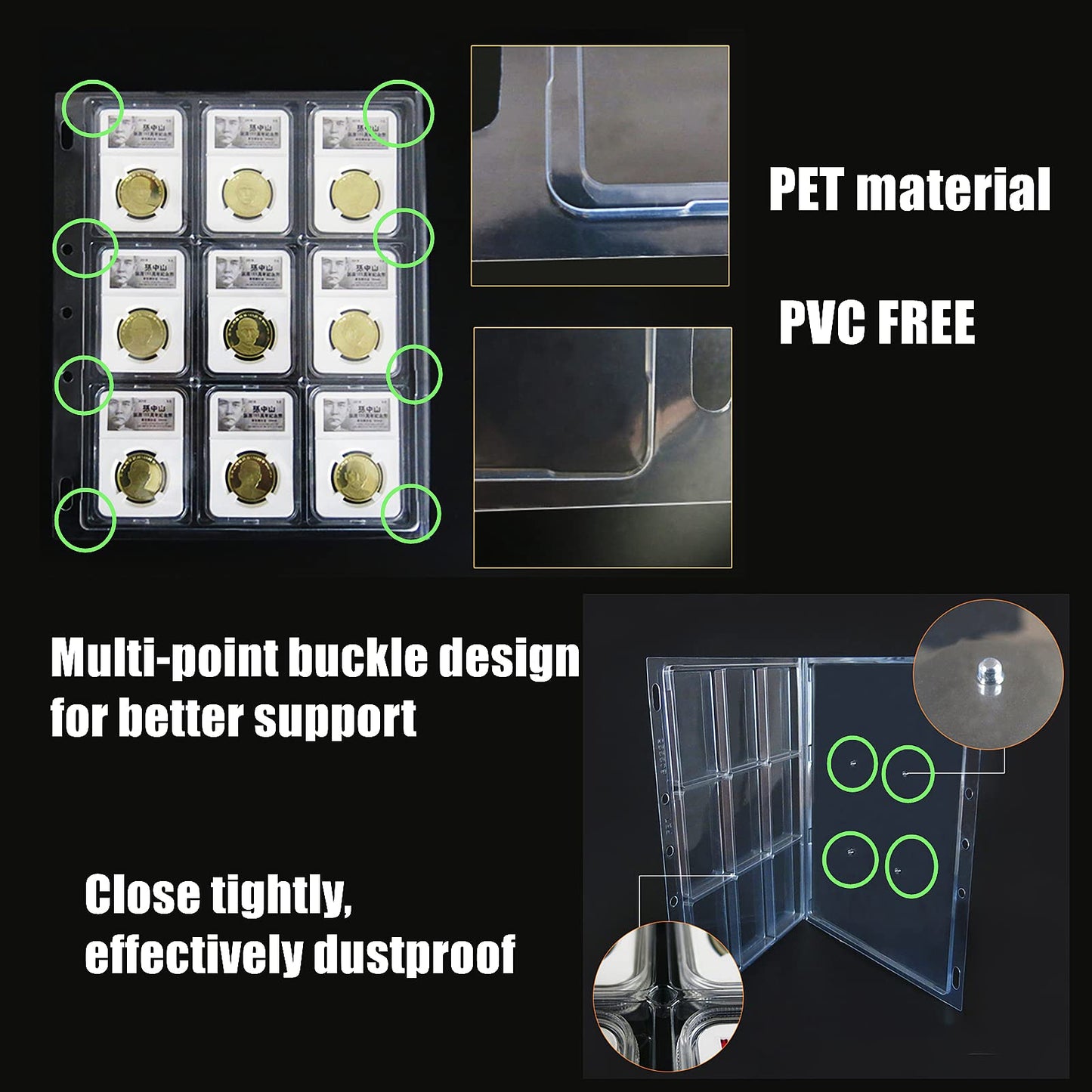 MUDOR 5 Pack Coin Slab Sleeves, 9 Pocket Encap Coin Storage Sheet for PCGS NGC Certified Holder, PVC Free,Suitable for Collection Tokens, Medallions, Badges