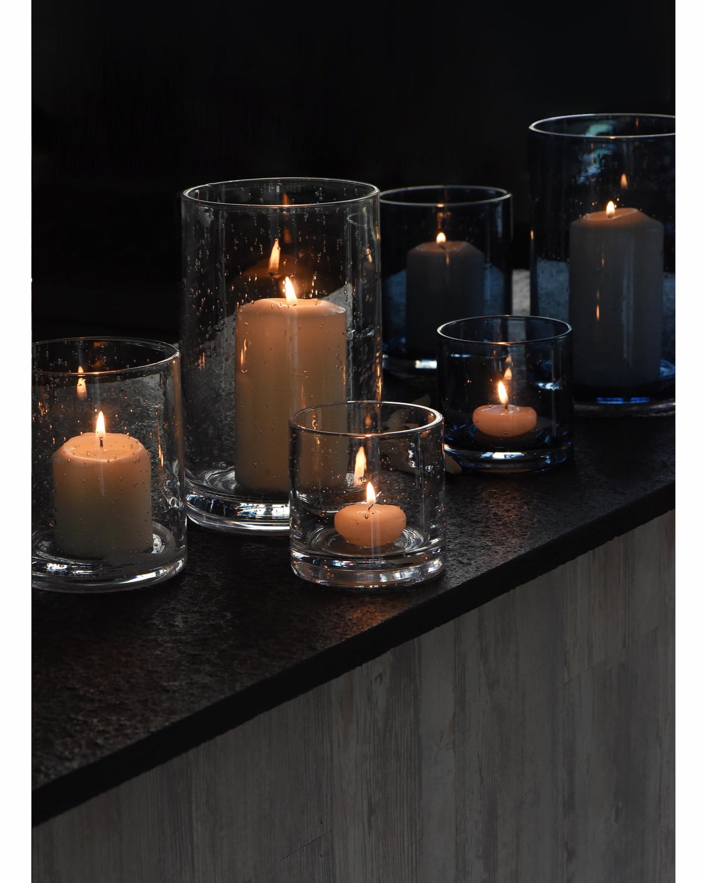 ARIAMOTION Glass Candle Holders Set, Hurricane Vase Centerpieces for Pillar Votive Flower,Clear Seeded Bubbles Cylinder Bulk, Mother's Day Birthday Gift,3 Sizes 8 Inch 5 Inch 3.5 Inch Height