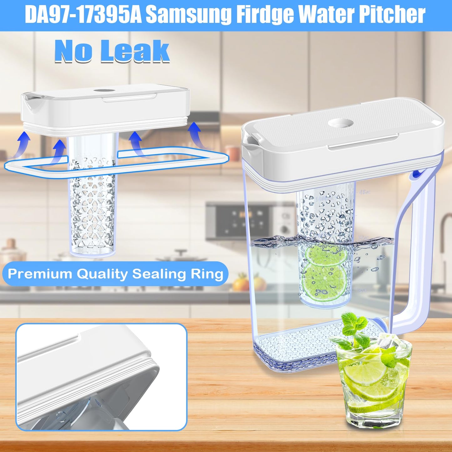 Upgraded RF23M8070SR RF23M8570SR RF23M8590SG RF23M8090SR Water Pitcher Compatible with Samsung Fridge Water Pitcher Parts DA97-17395A Refrigerator Water Reservoir Water Tank Water container NO LEAK