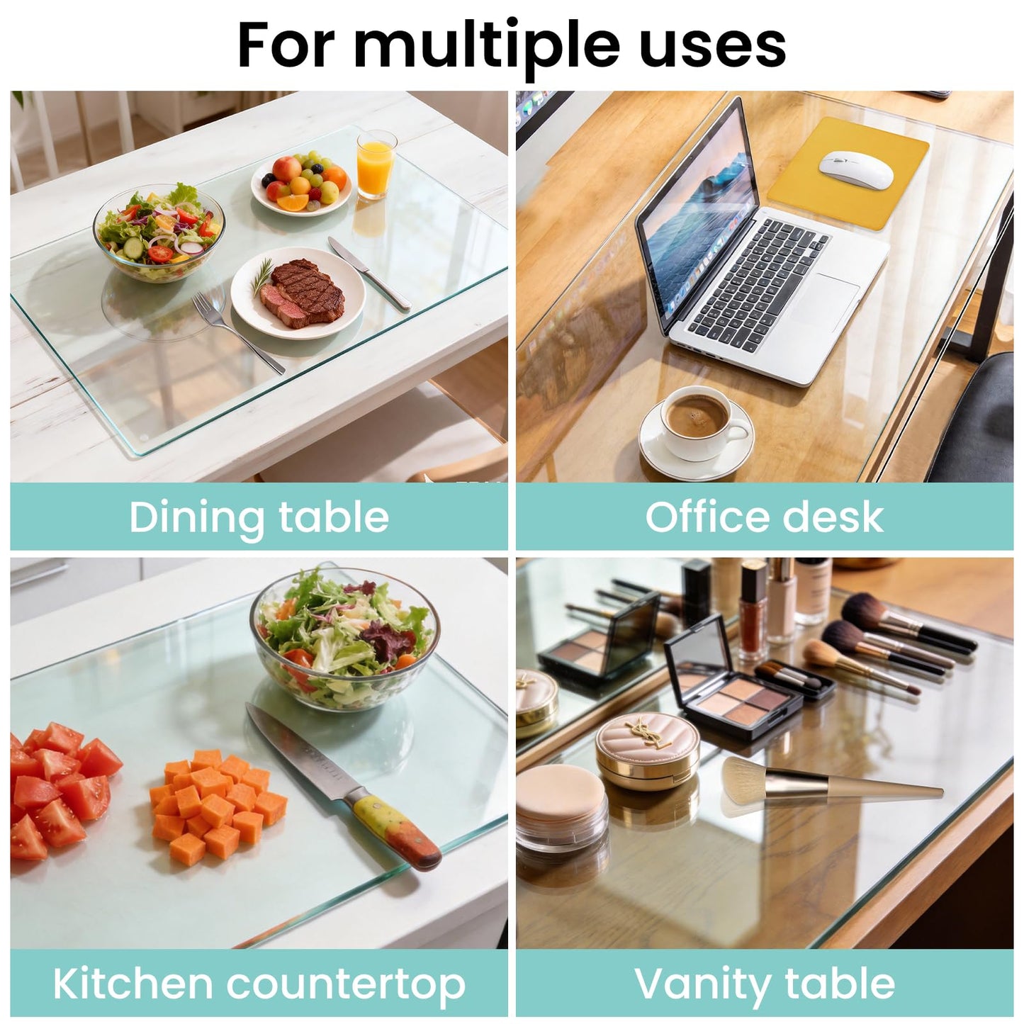 Hifogang Tempered Glass Desk Pad to Protect Desk,Clear Office Desk Pad for Keyboard and Computer Monitor,Glass Desk Mat for Desktop Dry Erase,20 x 32 inch