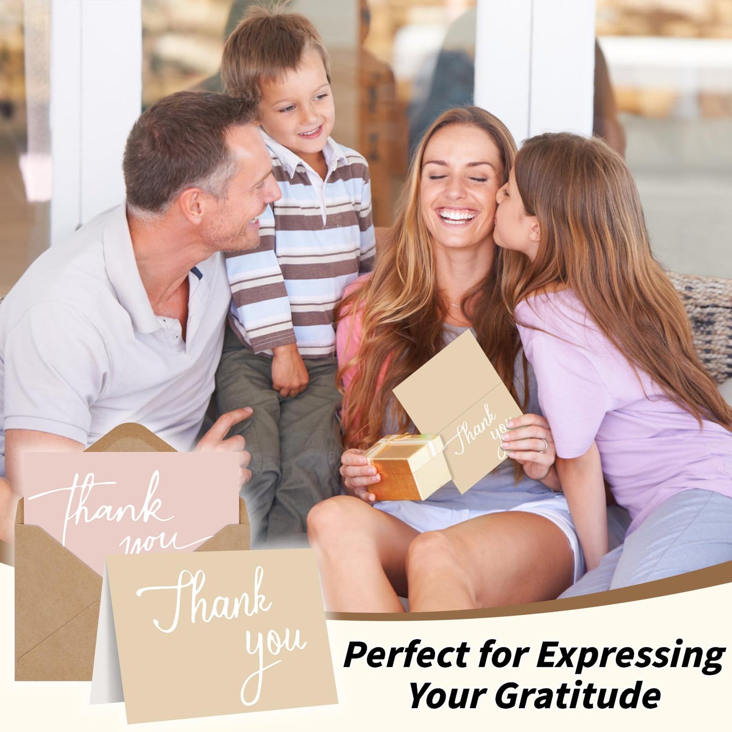 UZLU 600 PCS Thank You Cards with Envelopes & Stickers, 3.5x5 Inch Thank You Notes Bulk Set - 2 Minimalistic Design Greeting Cards for Business Wedding Baby Shower Graduation Bridal Shower Christmas