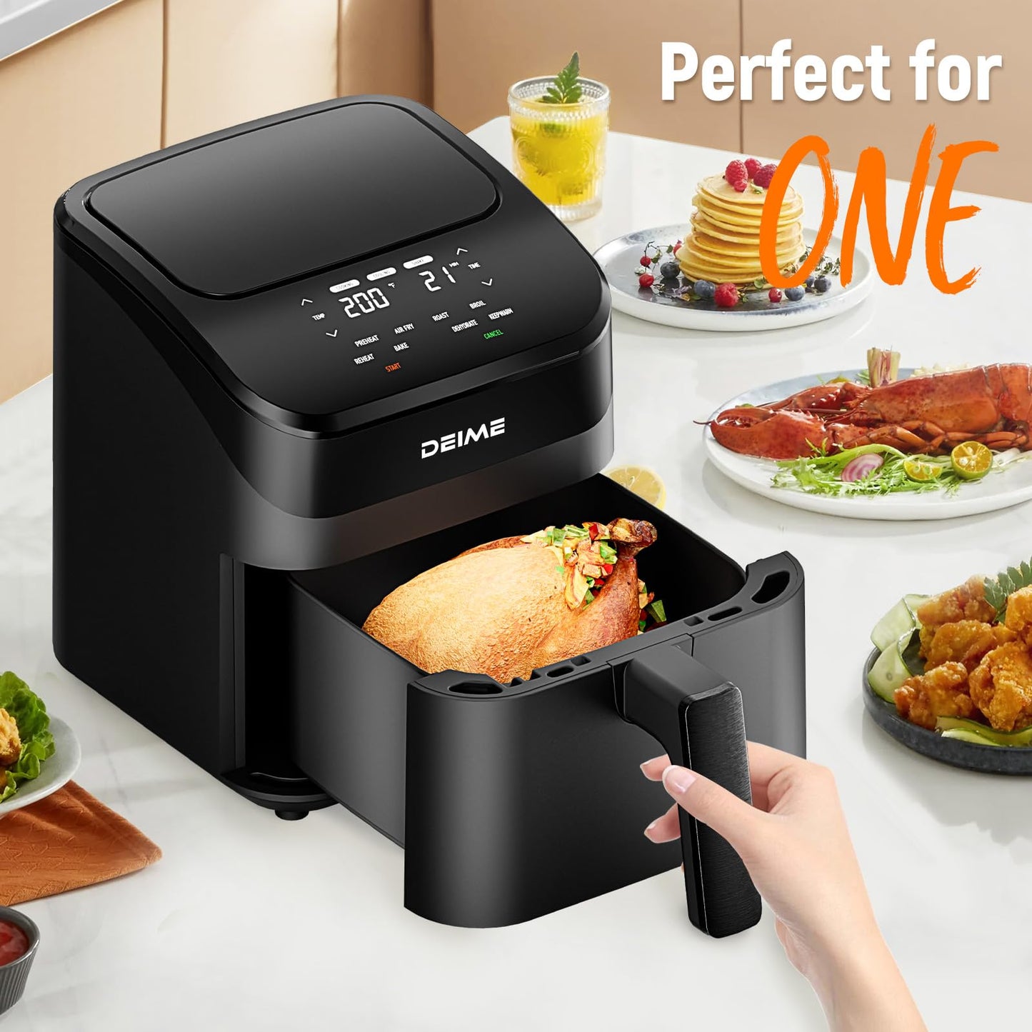 DEIME Air Fryer 3 Qt, Small Airfryer Digital Space Saving Compact, Bake, Reheat, Roasts for Quick Easy Meals, Mini Compact & Quiet, Nonstick & Dishwasher Safe Basket (Black-4.5QT)