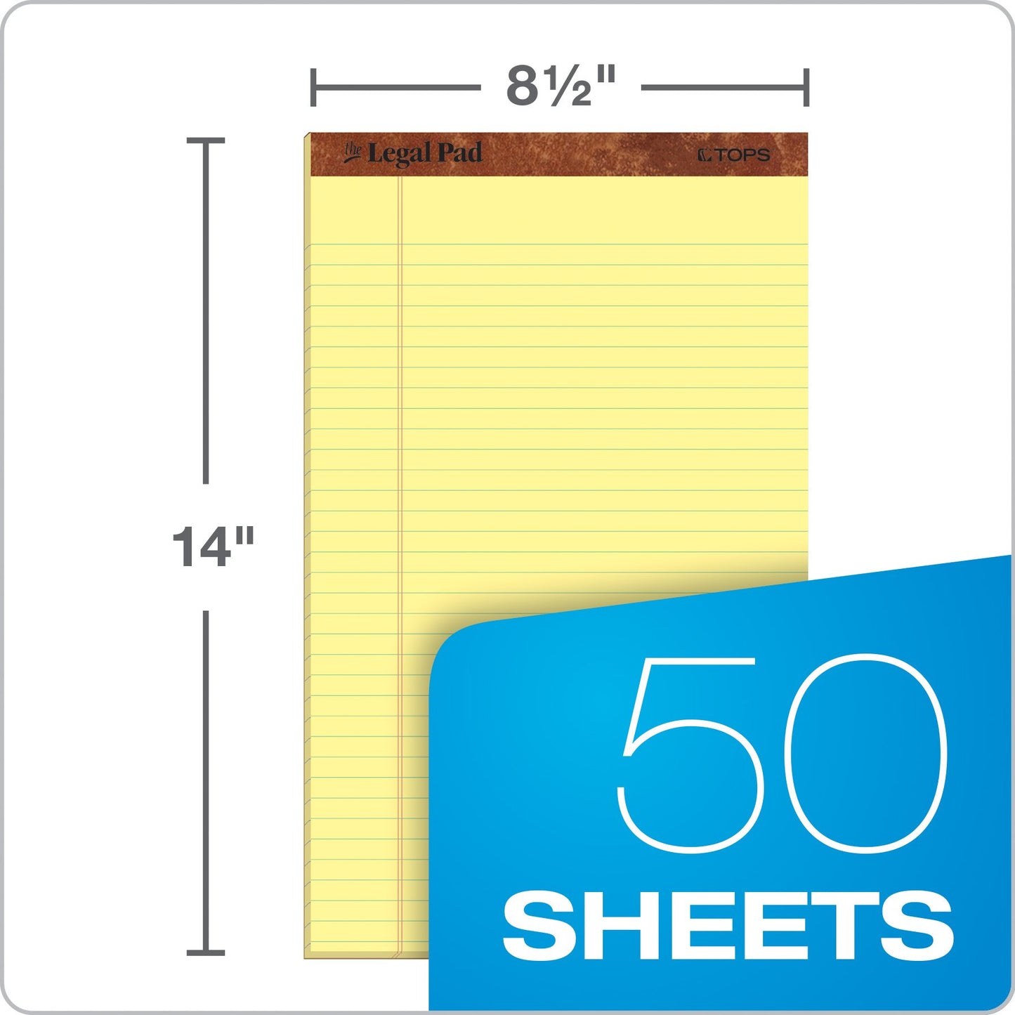 TOPS The Legal Pad Writing Pads, 8-1/2" x 14", Canary Paper, Legal Rule, 50 Sheets, 12 Pack (7572)