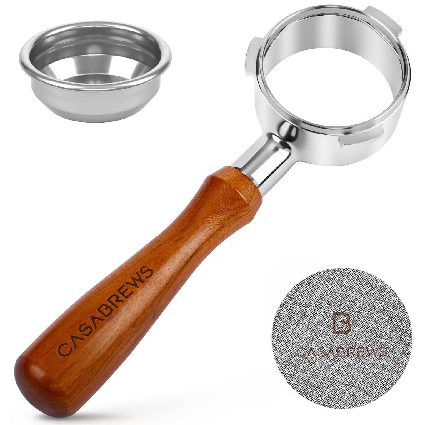 Casabrews 58mm Bottomless Portafilter with 3 Ears, Professional Espresso Portafilter with Filter Basket and Puck Screen, Compatible with CASABREWS Ultra, 5700 Series, 4700Gense and Neutron Pro