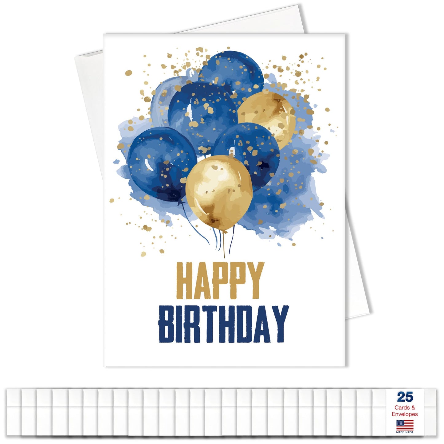 Happy Birthday Cards with Envelopes for Family and Business (Watercolors) Bulk 25 Pack of Greeting Cards with Envelopes (5x7 inch - A7) Office, Work, Employees & Clients (B2404) Made in USA