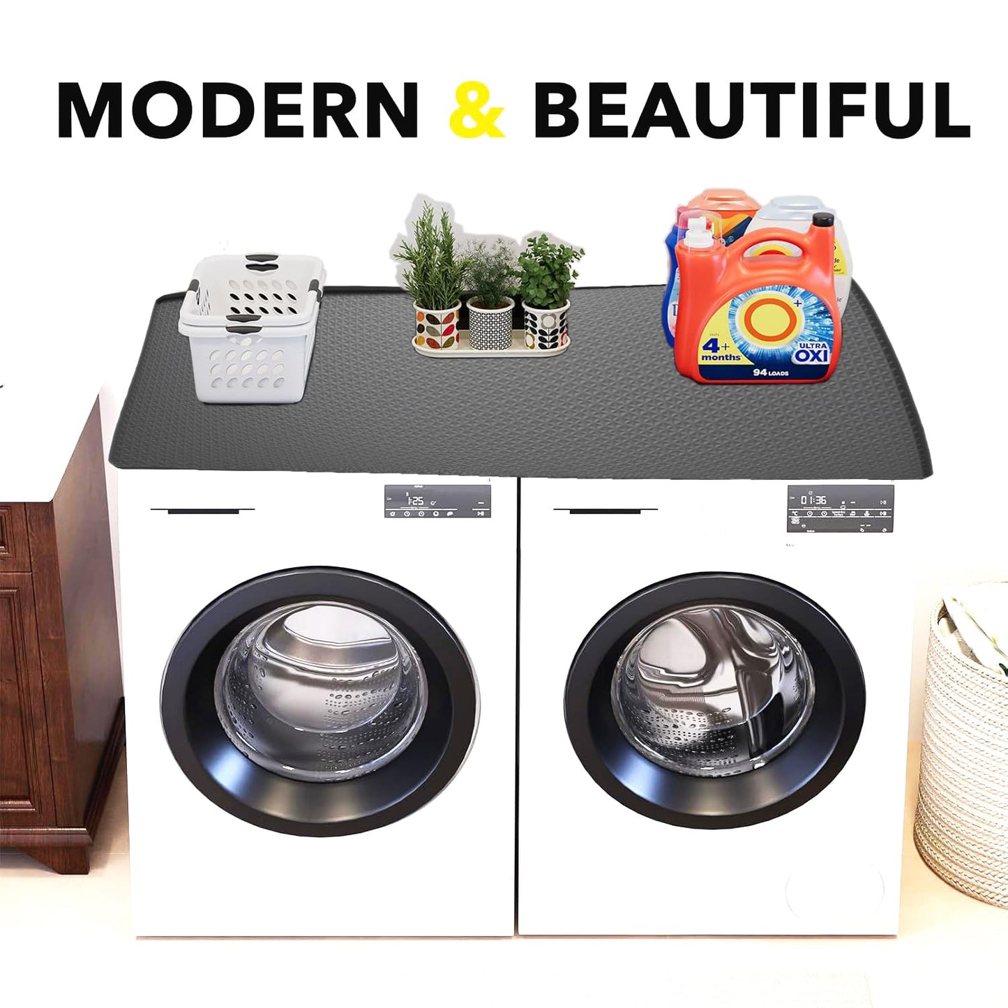 51.2" x 25.6" Washer and Dryer Top Cover Mat,Silicone Washer Dryer Countertop Protector Mat for Laundry Machine, Large Size Dust-Proof Washing Machine Dryer Topper for Laundry Room Kitchen Home