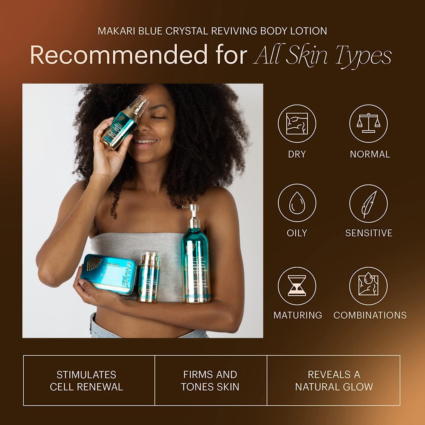 MAKARI Ultimate Intense Blue Crystal Skin Care Duo: Body Lotion (16.8 oz) & Face Moisturizer (50 ml) | Glutathione & Collagen-Enriched for Hydrating, Revitalizing | Ideal for All Skin Types