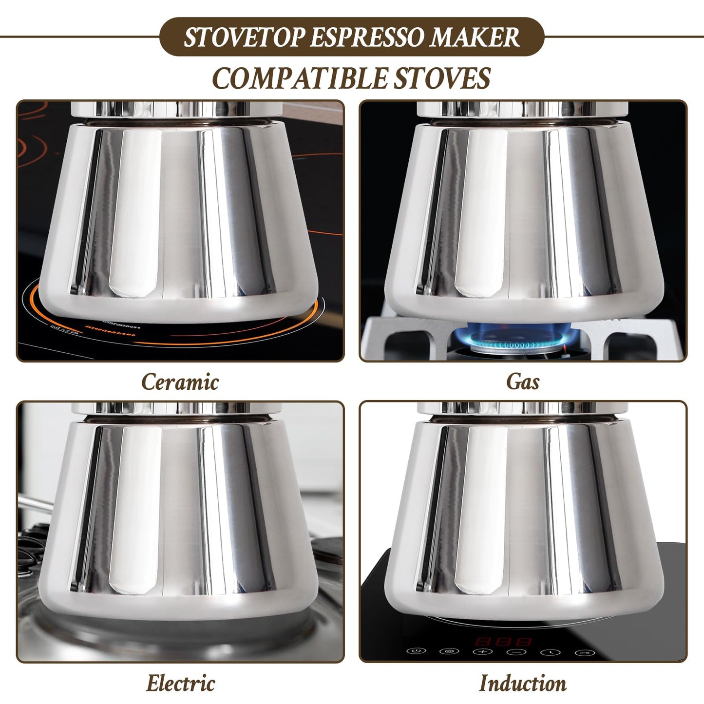LAOION Stovetop Espresso Maker, 4Cup 6.8 oz Moka Pot, Stainless Steel Cuban and Italian Coffee Maker for Cafetera Cubana, Greca De Cafe Induction Stovetop Compatible, Coffee Gift for Home Travel