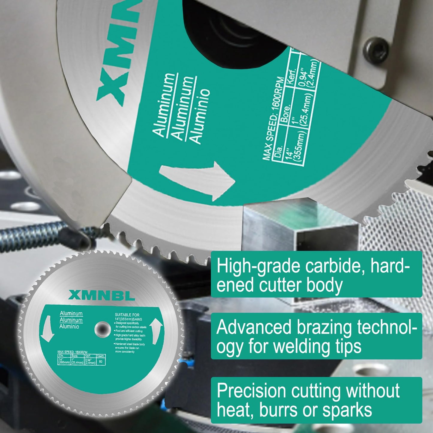 14 Inch 80 Teeth Aluminium Cutting Blade,Replacement for Evolution 14 Inch 80 Teeth Aluminium Cutting Blade,Compatible with Evolution S355CPSL,S380CPS,EVOSAW380,Dewalt DW872 and Other Cutting Saws