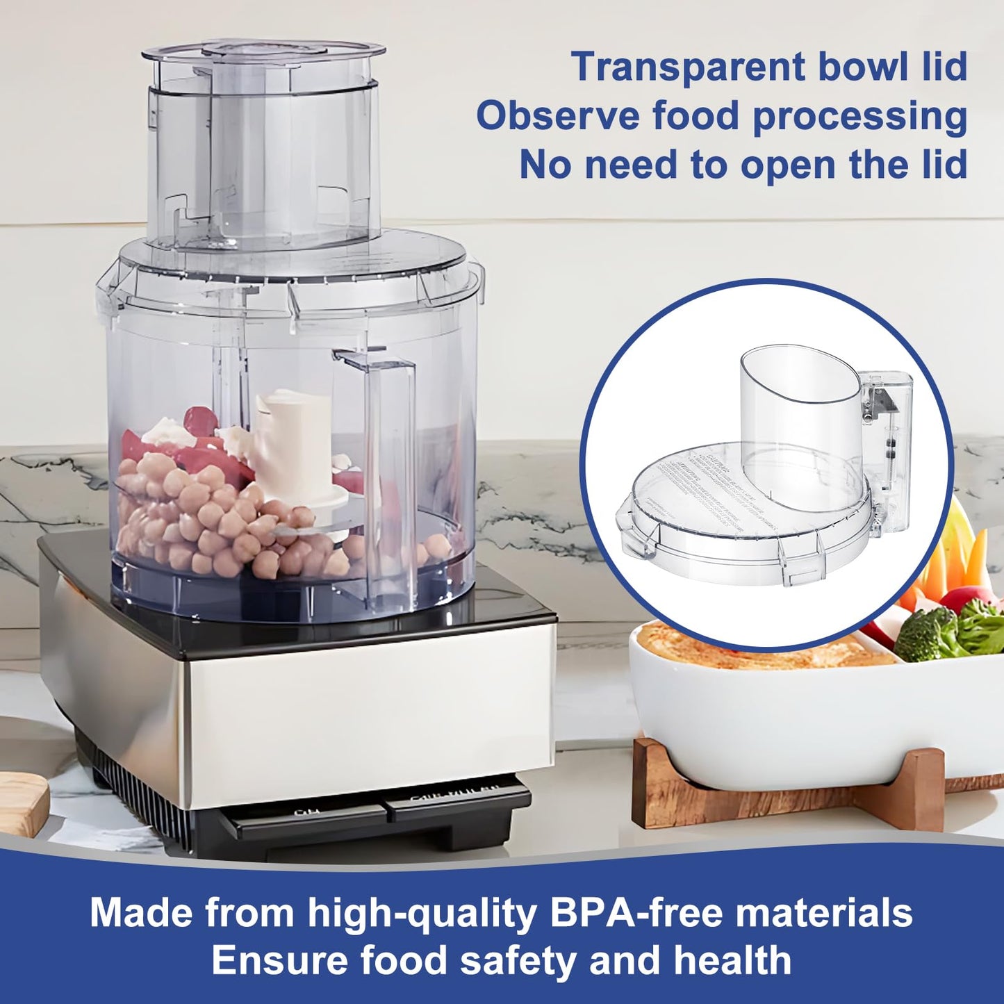 4 Locking Tabs DFP-14NWBCT1 Replacement Clear Food Processor Work Bowl Cover, Compatible with Cuisinart Tritan food Processor Only fits Bowl DLC-005AGTXT1,Fits Model DFP-14, DFP-14BCN, DFP-14BCHN