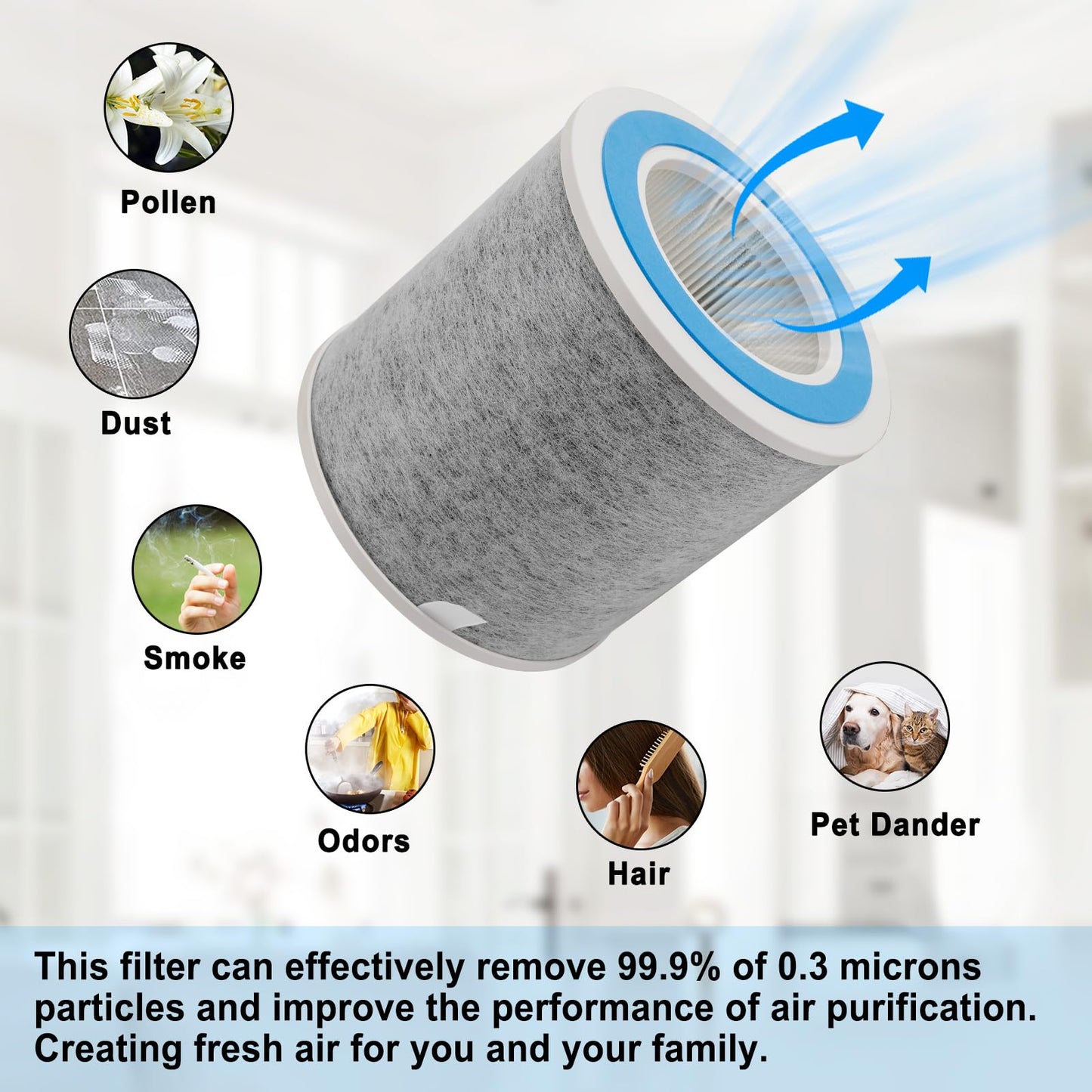 HP102 True HEPA Replacement Filter Compatible with Shark Air Purifier HP100, HP102, HC450, HC451, HC452, HC455, Compares to Part # HE1FKBAS and HE1FKPET, 2 Pack (HP102 Filters (2-Pack))